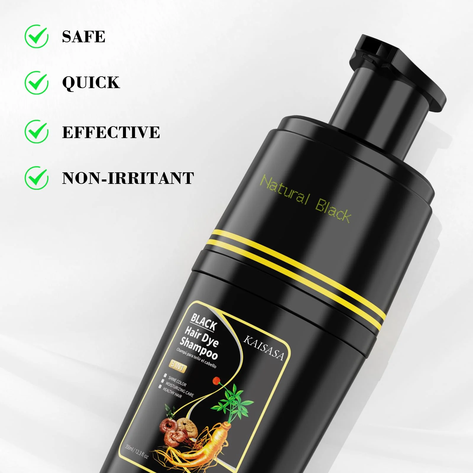 KAISASA Black Hair Dye Shampoo 3 in 1, Hair Color Shampoo for Cover Grey Hair, Natural with Herbal Ingredient for Men and Women (Black) - Image 6
