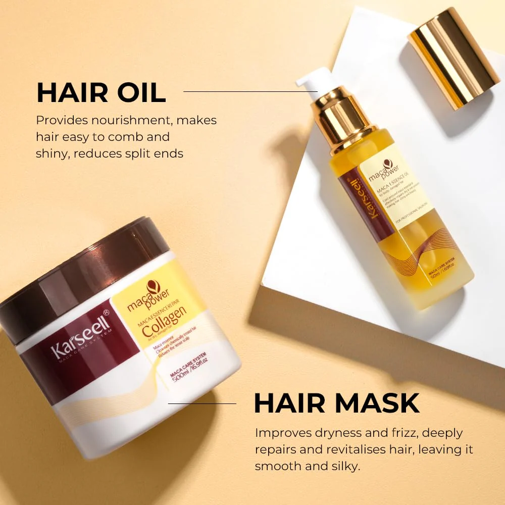 Karseell Collagen Hair Mask & Argan Oil Set, Deep Conditioning Hair Treatment for Dry Damaged Hair, Repair & Moisturize All Hair Types, 16.9 fl oz + 1.69 fl oz - Image 5