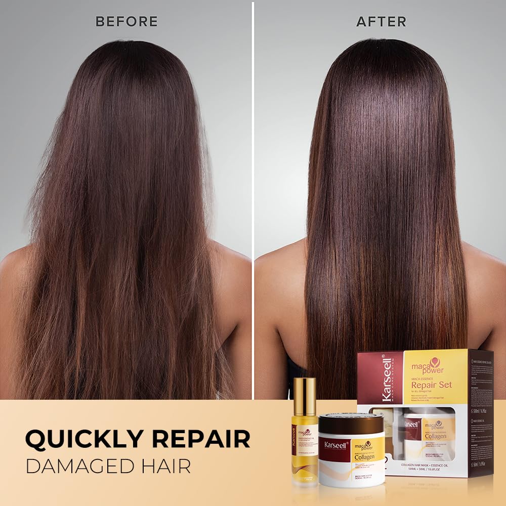 Karseell Collagen Hair Mask & Argan Oil Set, Deep Conditioning Hair Treatment for Dry Damaged Hair, Repair & Moisturize All Hair Types, 16.9 fl oz + 1.69 fl oz - Image 7