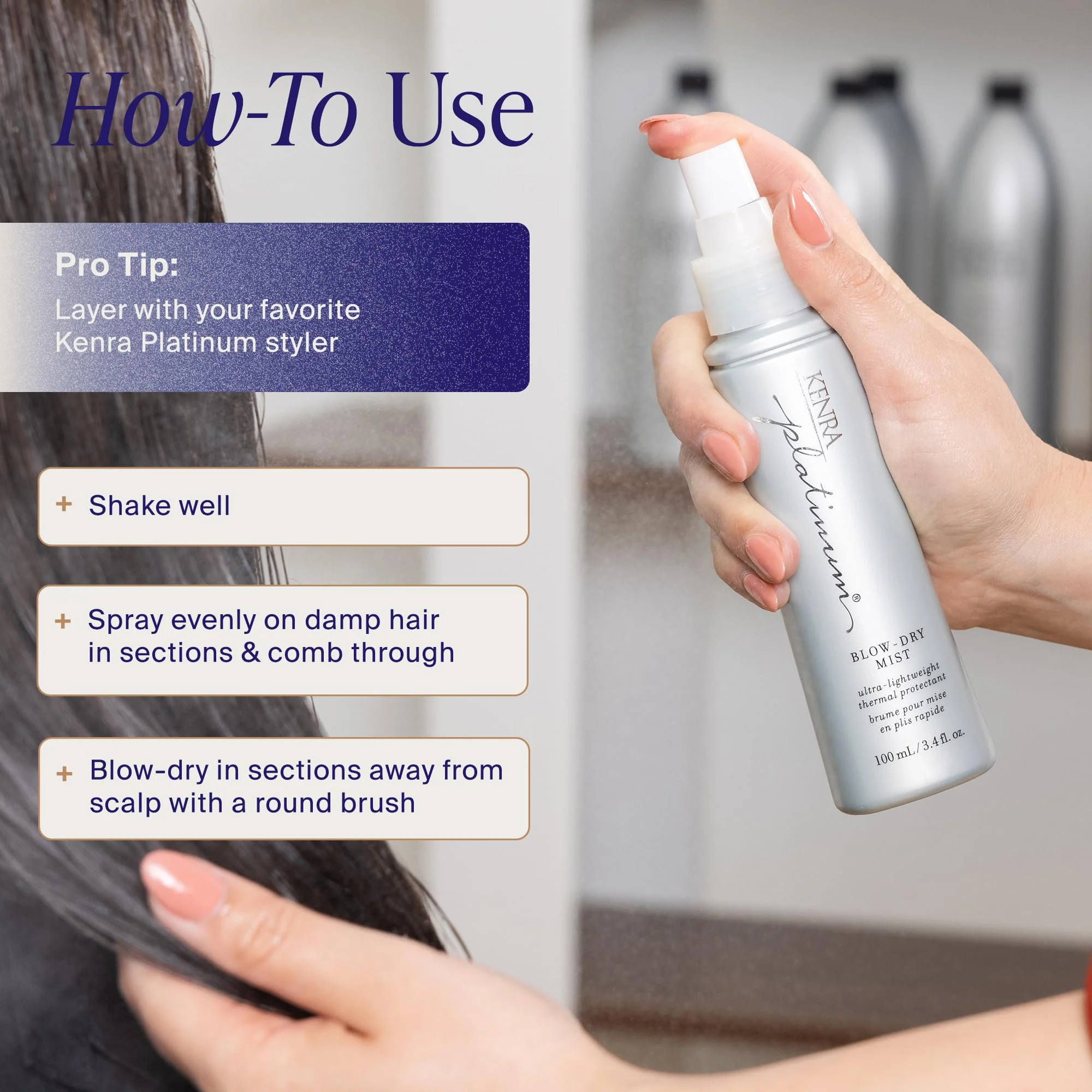 Kenra Platinum Blow-Dry Mist | Ultra-Lightweight Thermal Protectant | Detangles, Smooths, & Softens | Eliminates Frizz & Resists Humidity | Fine To Medium Hair | 3.4 fl. oz - Image 3