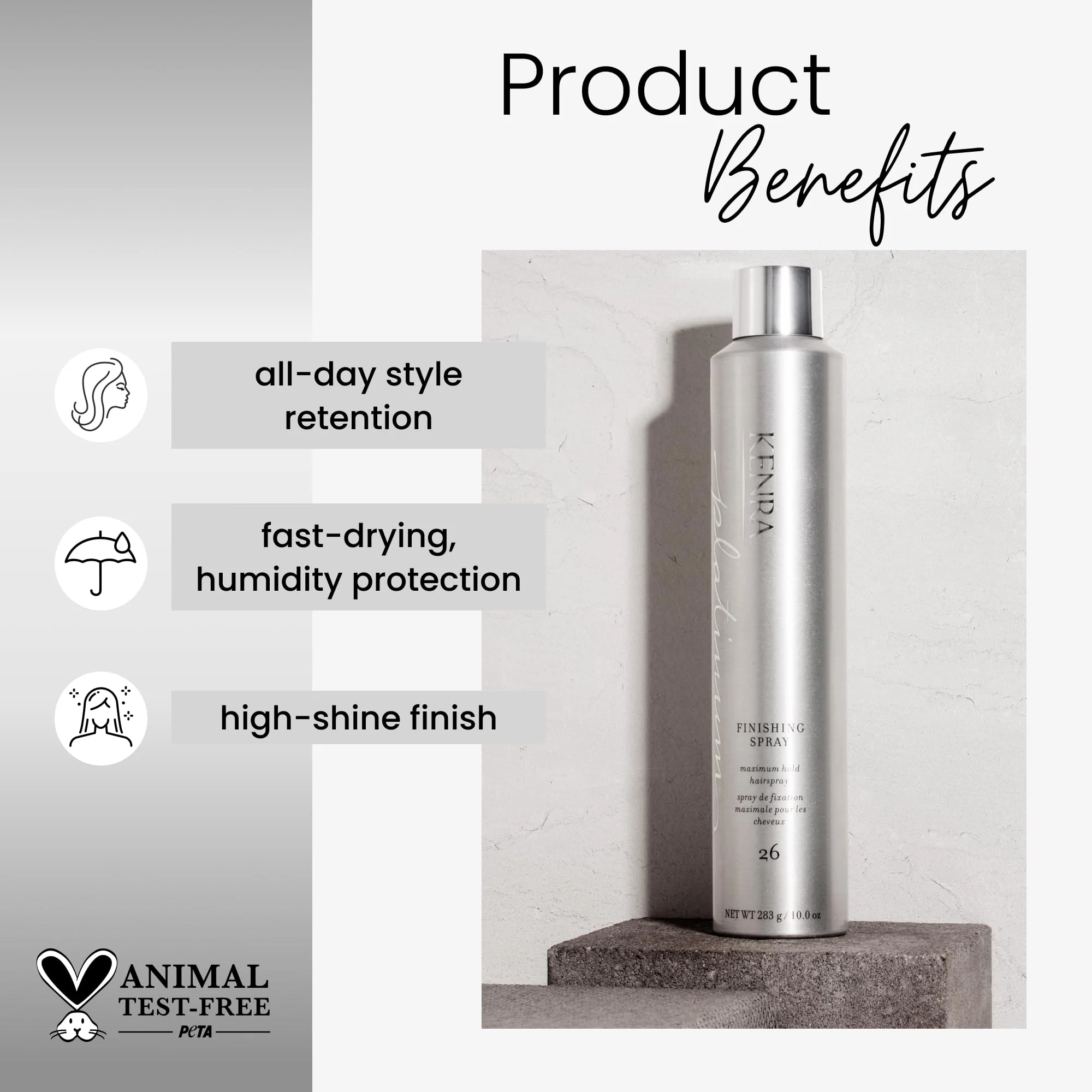 Kenra Platinum Finishing Spray 26 50% | Maximum Hold Hairspray | Fast-drying, Non-Flaking, Non-Drying | Humidity-Resistant |All-Day Style Retention |High-Shine Finish |All Hair Types | 10 oz (2-Pack) - Image 2