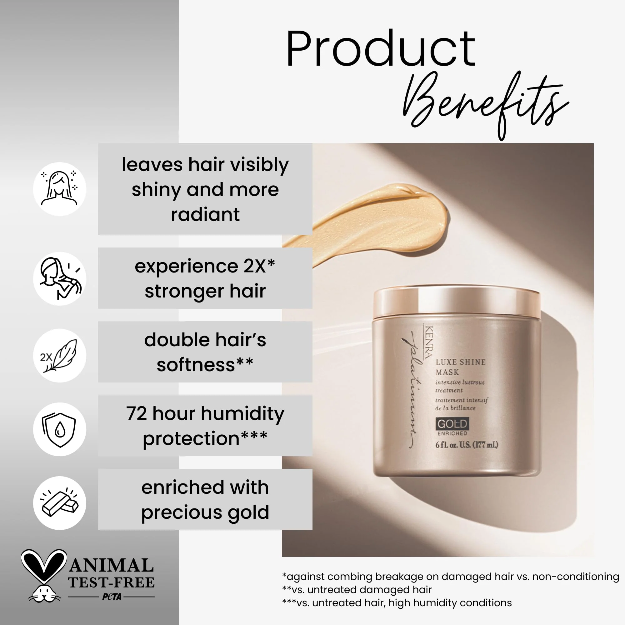 Kenra Platinum Luxe Shine Mask |Shine-Enhancing Intensive Conditioning Mask |Increases slip, Smoothness & Improves Manageability |Experience 2x Stronger Hair* |72 hour humidity protection* |6 oz - Image 2