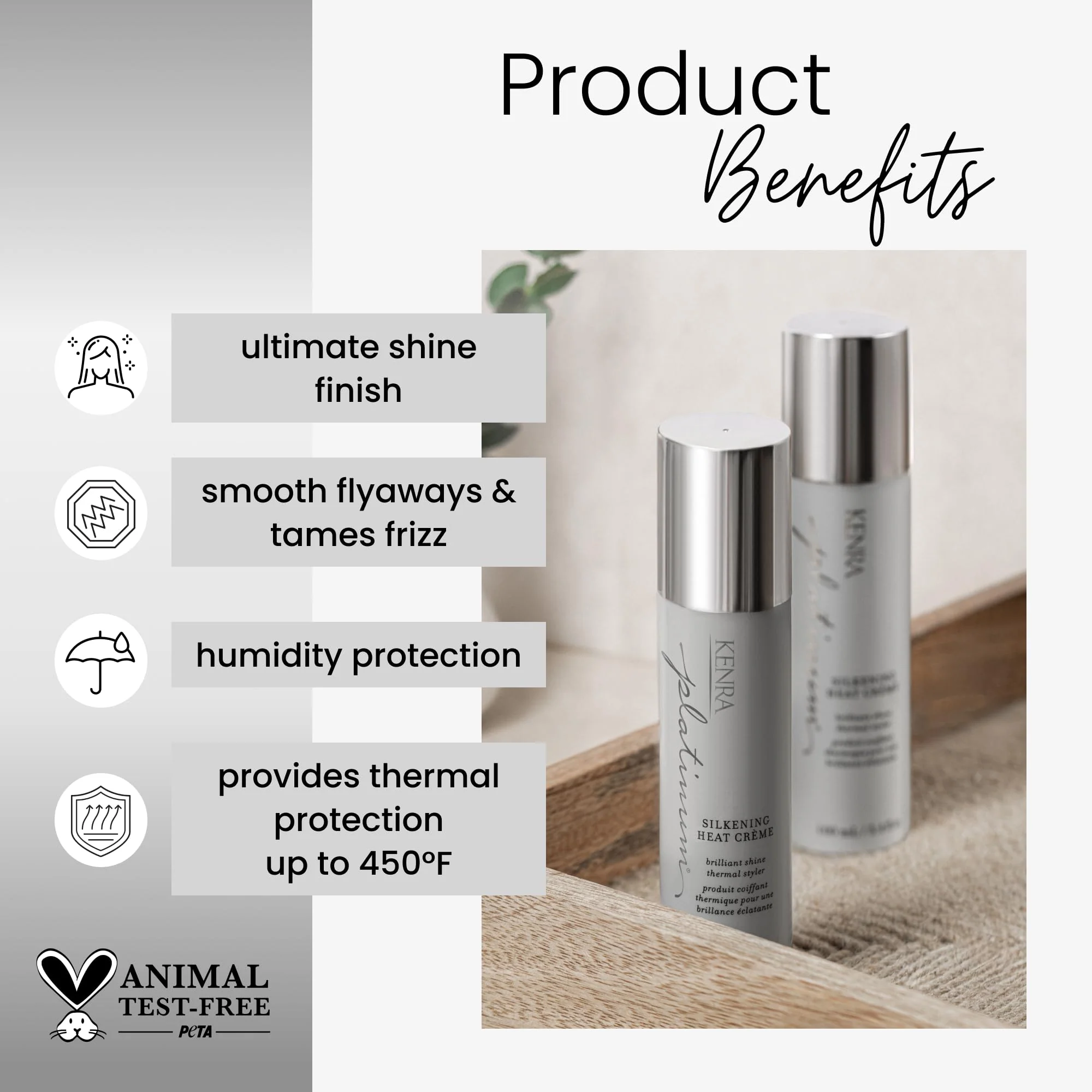 Kenra Platinum Silkening Heat Crème | Brilliant Shine Thermal Styler | Reduces Hot Tool Passes by 50% | Prevents Breakage & Improve Manageability | Heat Protectant | All Hair Types | 3.4 fl. Oz - Image 2