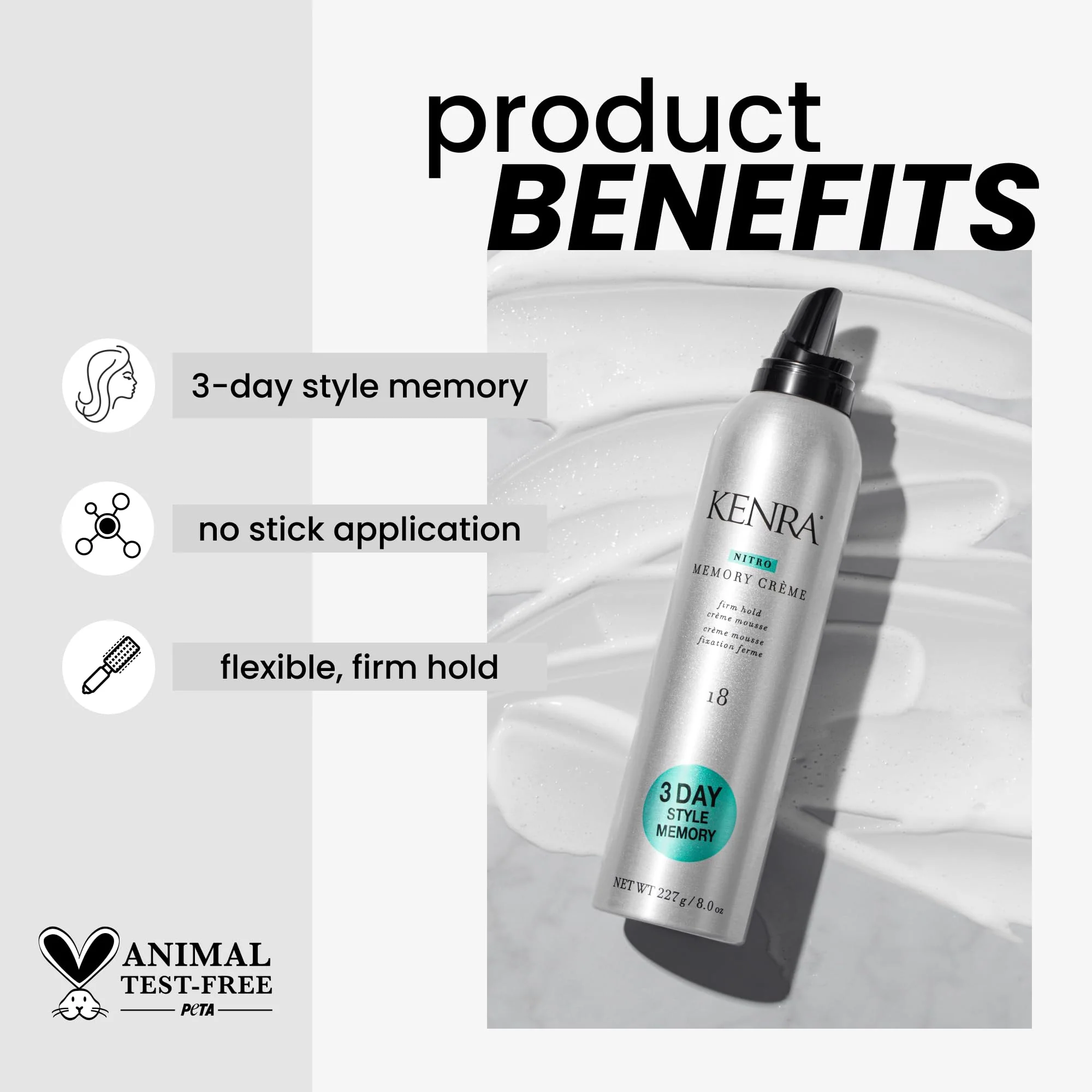 Kenra Professional Nitro Memory Crème 18 | Firm Hold Crème Mousse | All Hair Types | 8 Oz - Image 2