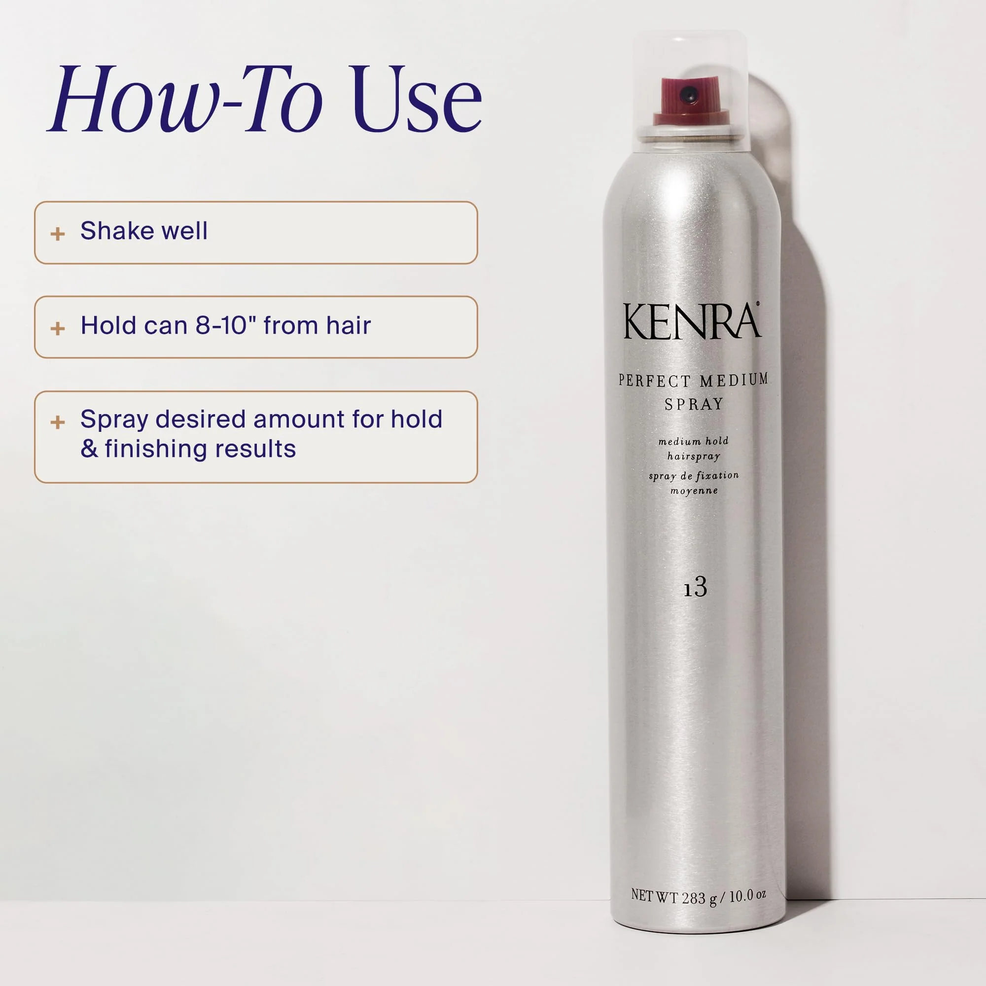 Kenra Professional Perfect Medium Spray 13 50% | Provides Styling Control Without Stiffness | Medium Hold | Fast-Drying Formulation | High Shine Finish | All Hair Types | 10 oz - Image 4
