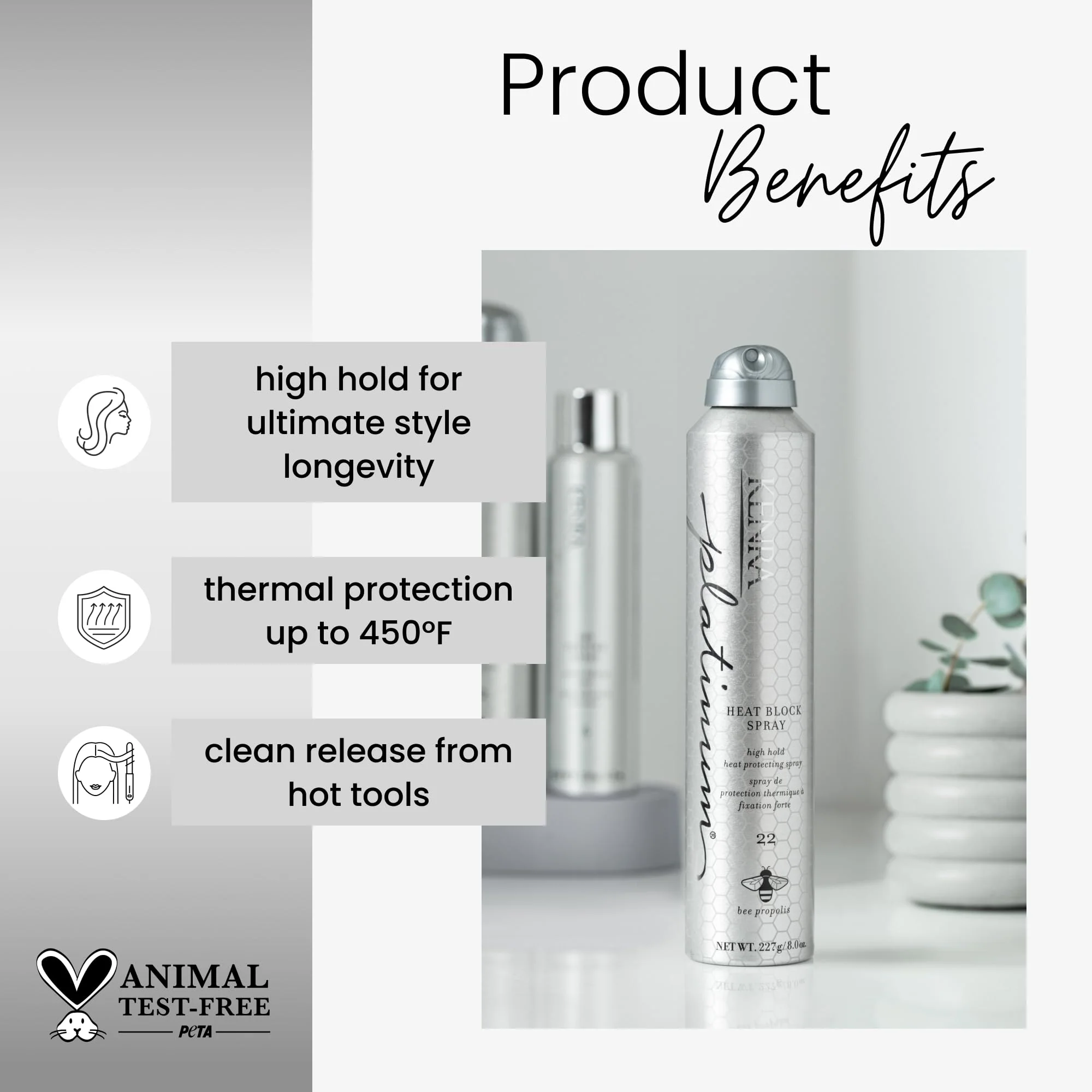 Kenra Professional Platinum Heat Block Spray 22 | Heat Protecting Hairspray | All Hair Types | 8 oz. - Image 2