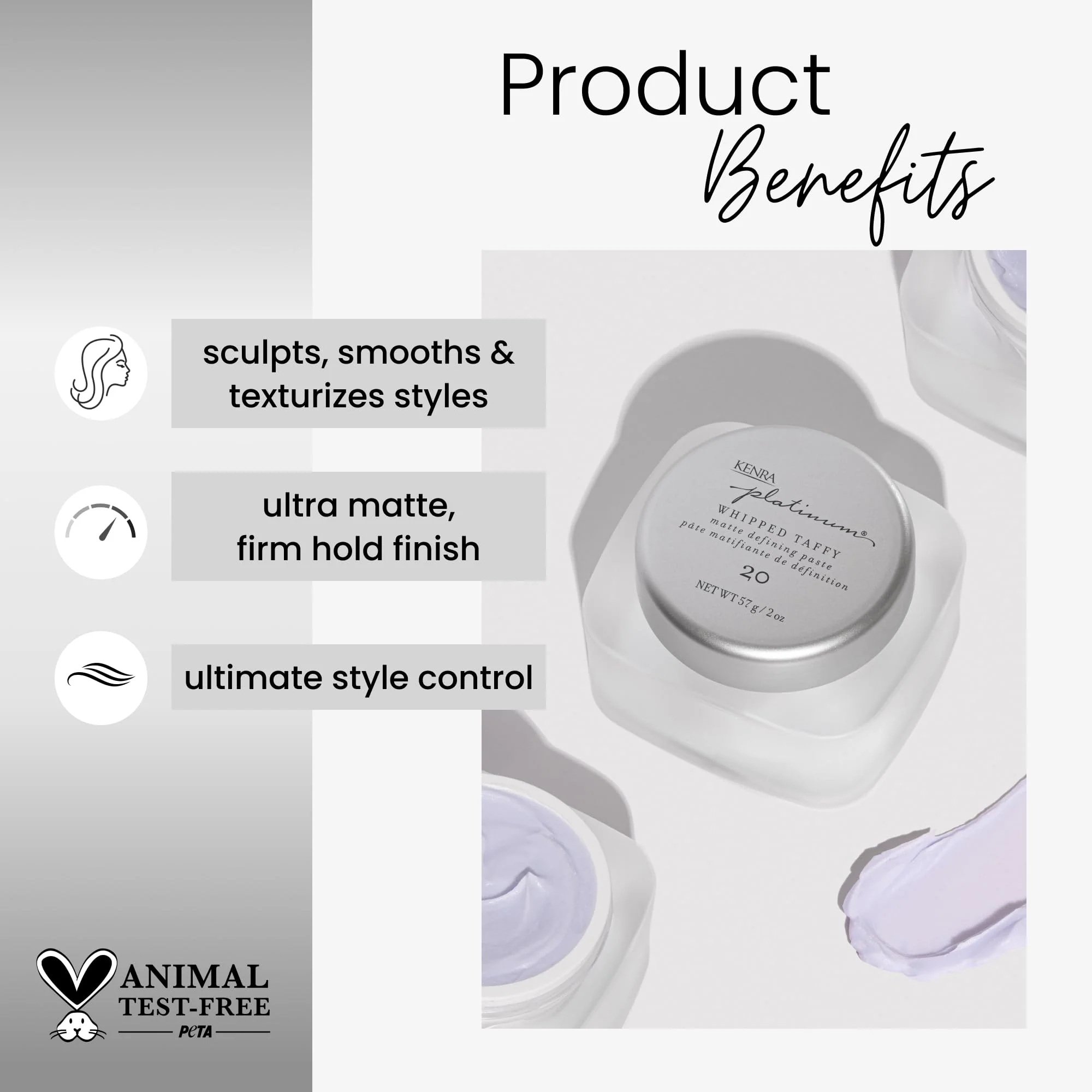 Kenra Professional Platinum Whipped Taffy 20 | Matte Defining Paste | Delivers An Ultra-Matte, Firm Hold Finish | Sculpts, Smooths & Texturizes Styles | All Hair Types | 2fl. Oz - Image 2