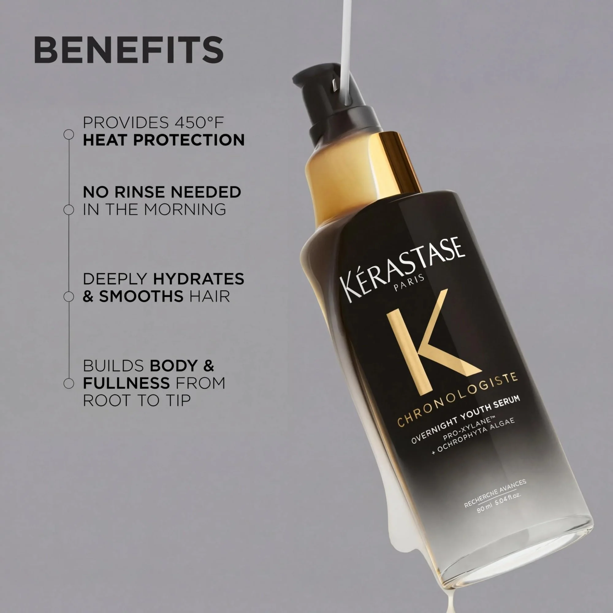 KÉRASTASE Chronologiste Overnight Youth Serum, Anti-Aging Night Serum, Infused with Hyaluronic Acid & Abyssine, Hydrates, Plumps & Restores Shine, 90ml - Image 4