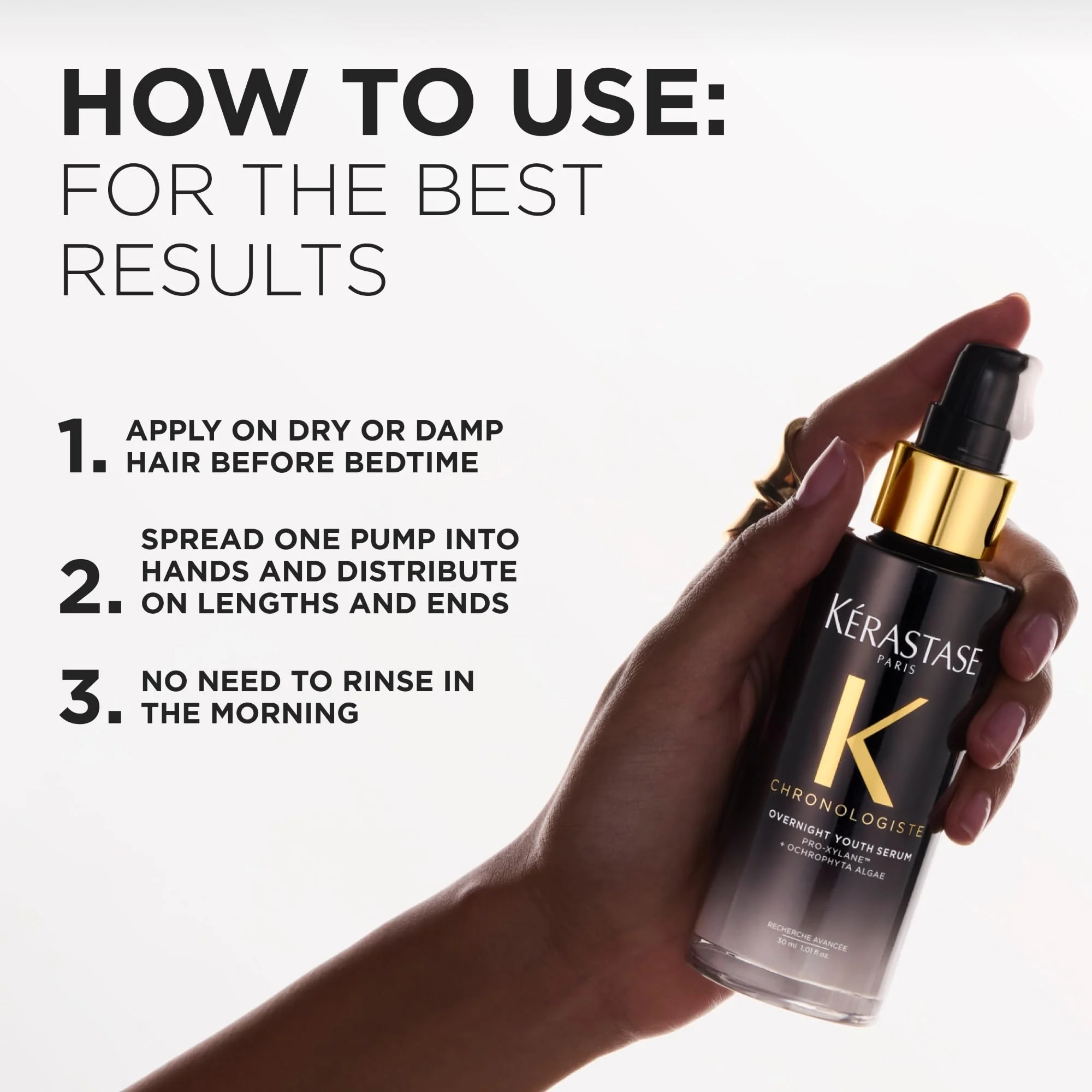 KÉRASTASE Chronologiste Overnight Youth Serum, Anti-Aging Night Serum, Infused with Hyaluronic Acid & Abyssine, Hydrates, Plumps & Restores Shine, 90ml - Image 5