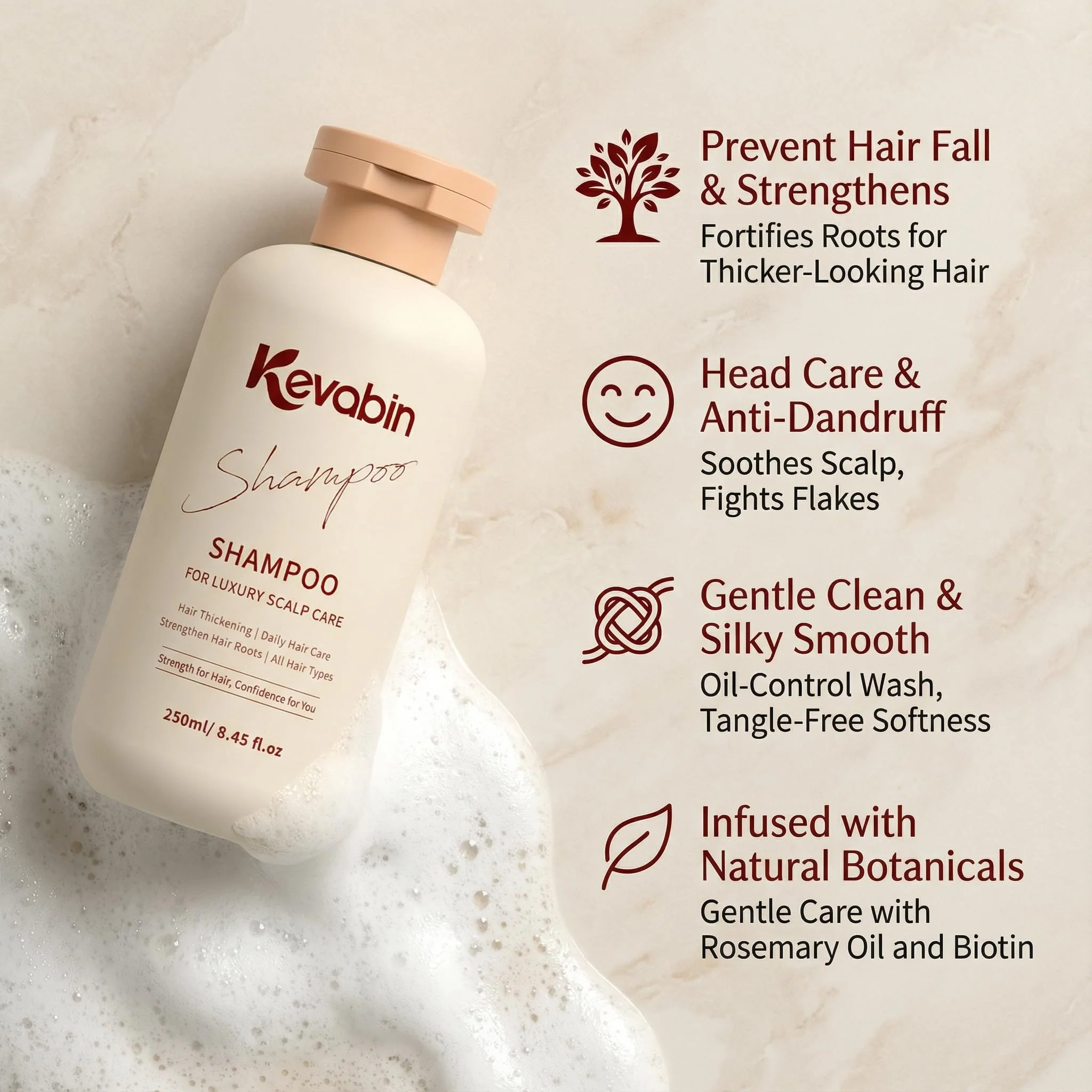 Kevabin Shampoo and Conditioner Set for Thinning Hair Care & Thickening - Rosemary Shampoo and Conditioner for Women & Men with Biotin, Ganoderma Lucidum, Free of Parabens & Phthalates, Gently Cleanse - Image 4