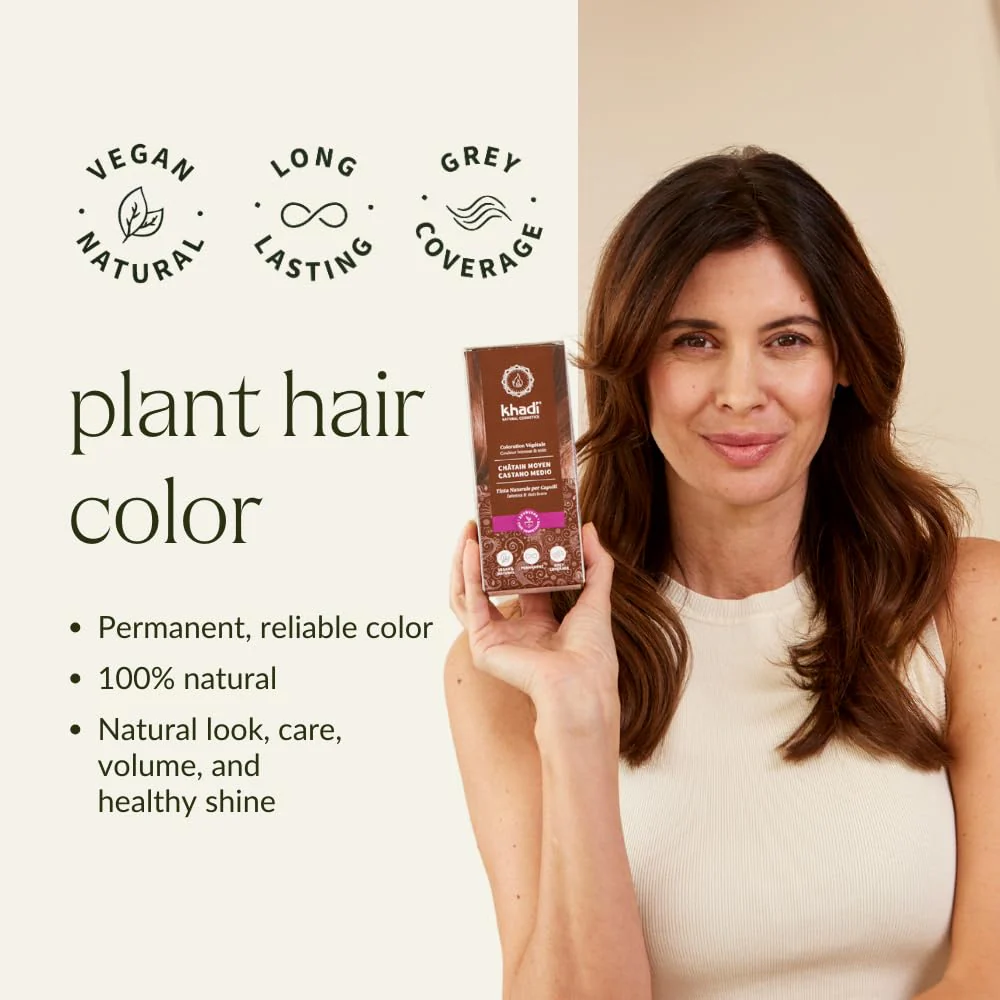 khadi LIGHT BROWN Natural Hair Color - Hair dye for light, warm fawn brown with lively reddish reflections - 100% herbal & natural - 3.5 oz - Image 3
