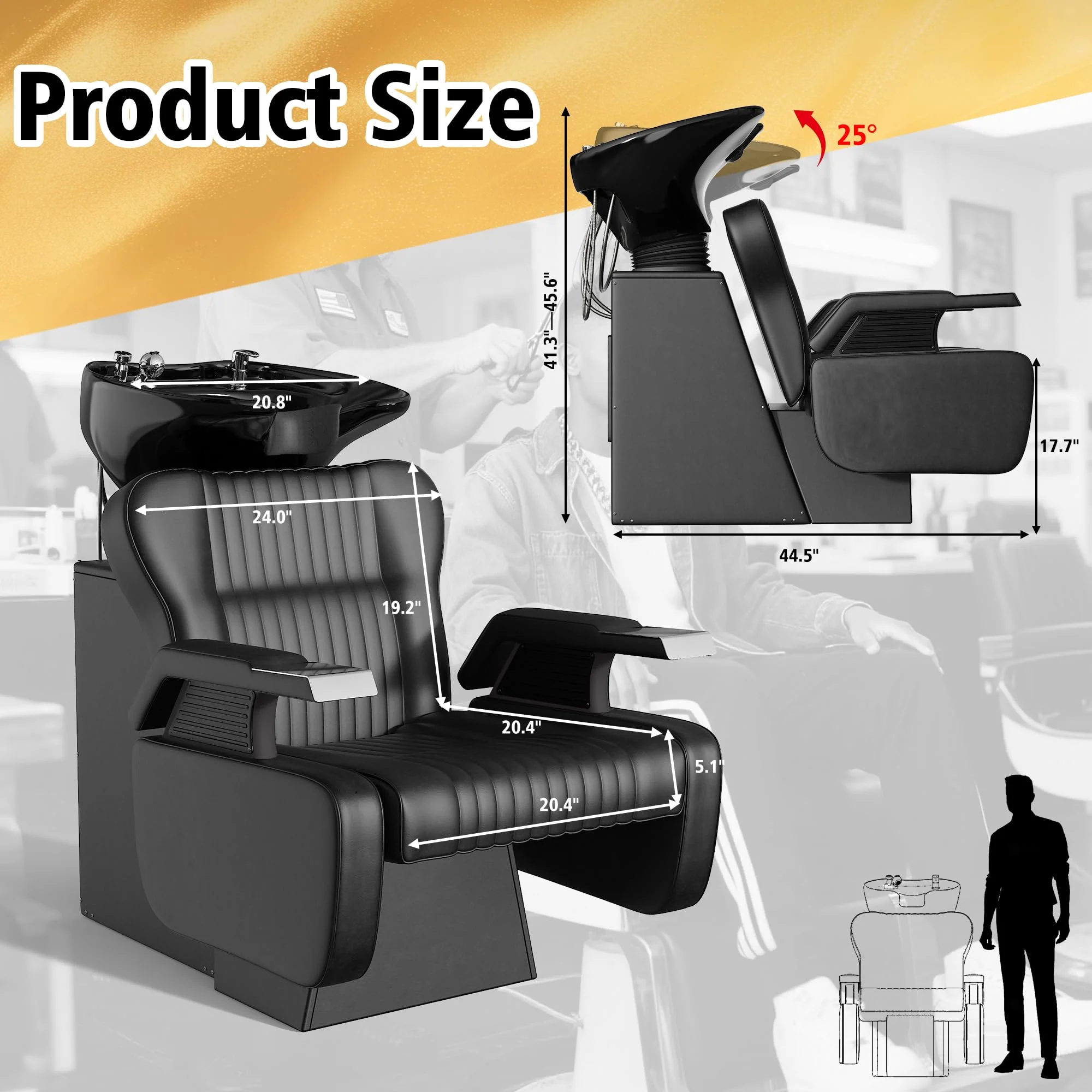 KIGOTY Salon Shampoo Backwash Chair, Shampoo Bowl and Chair Set, Hair Washing Station with Large Adjustable Ceramic Bowl, Shampoo Bowl Sink Chair for Salon (Black) - Image 2