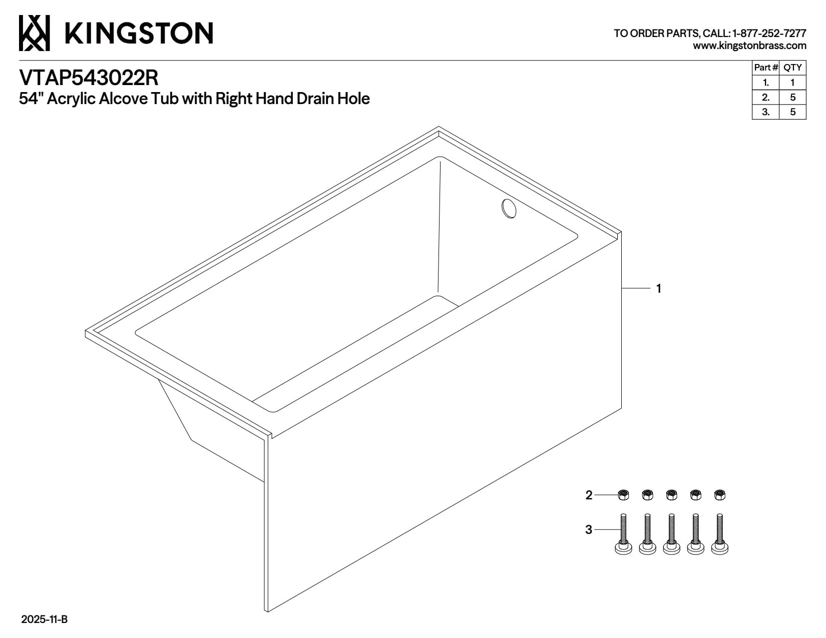 Kingston Brass VTAP543022R Aqua Eden Alcove Tub, White - Image 6