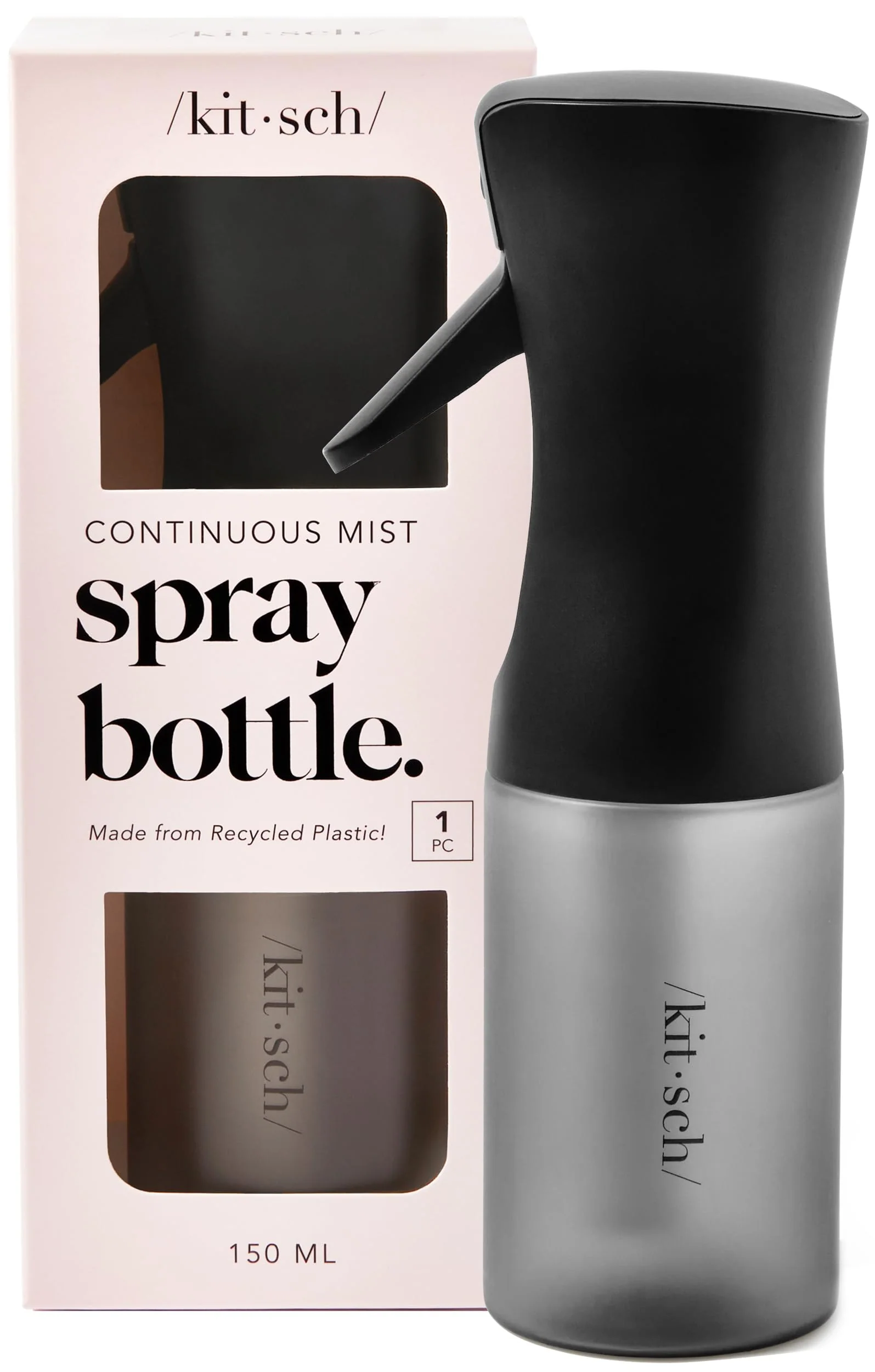 Kitsch Continuous Spray Bottle for Hair – Fine Mist Water Mister & Water Spray Bottle – Recycled Hair Spray Bottle – Spray Bottles for Cleaning, Styling, Plants & More – Black, 150ml