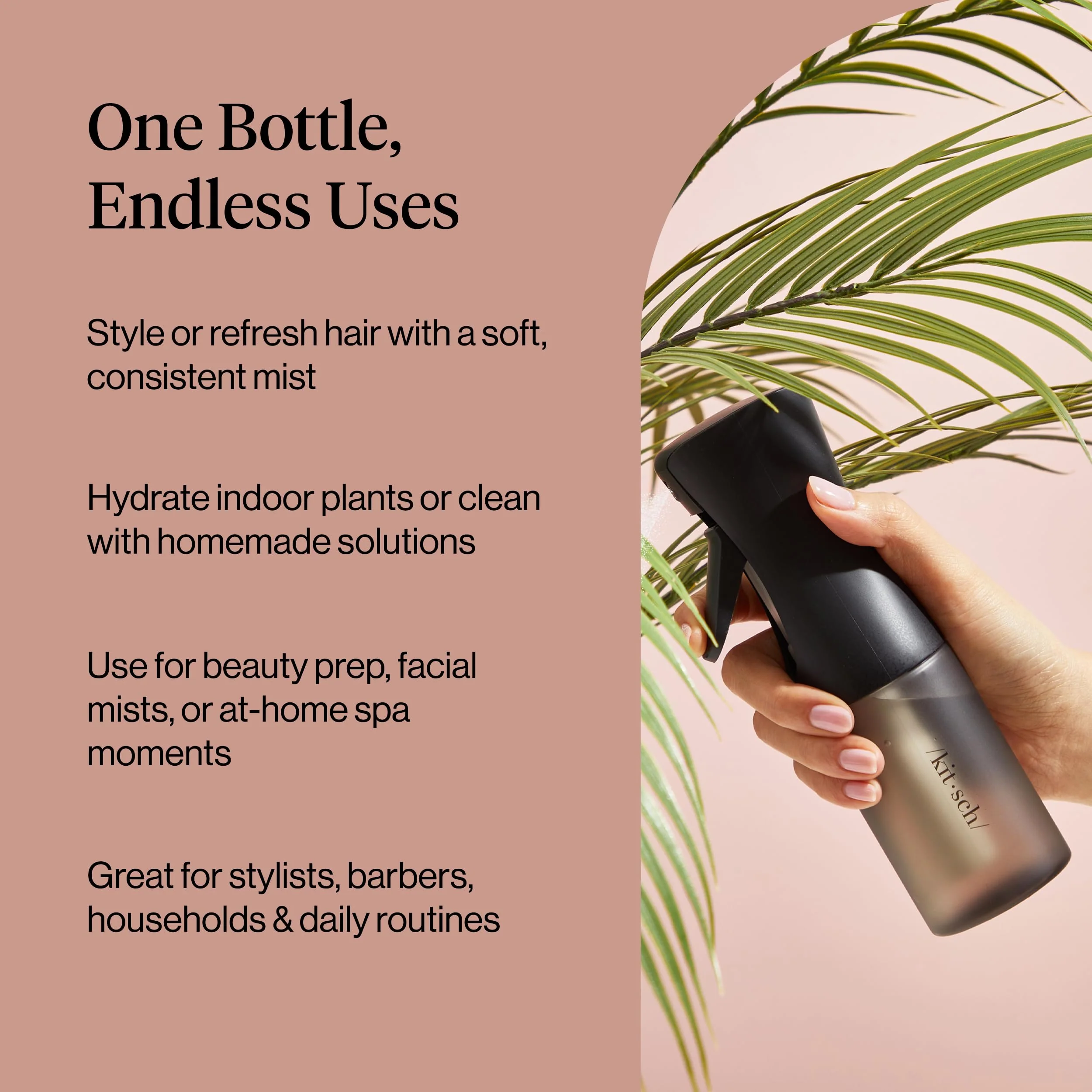 Kitsch Continuous Spray Bottle for Hair – Fine Mist Water Mister & Water Spray Bottle – Recycled Hair Spray Bottle – Spray Bottles for Cleaning, Styling, Plants & More – Black, 150ml - Image 6