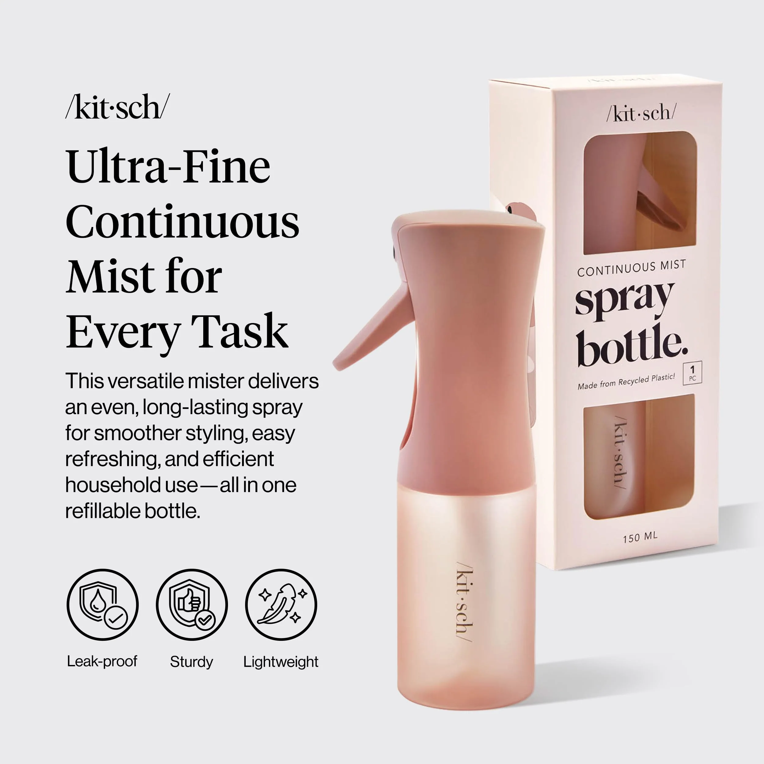Kitsch Continuous Spray Bottle for Hair – Fine Mist Water Mister & Water Spray Bottle – Recycled Hair Spray Bottle – Spray Bottles for Cleaning, Styling, Plants & More – Terracotta, 150ml - Image 2