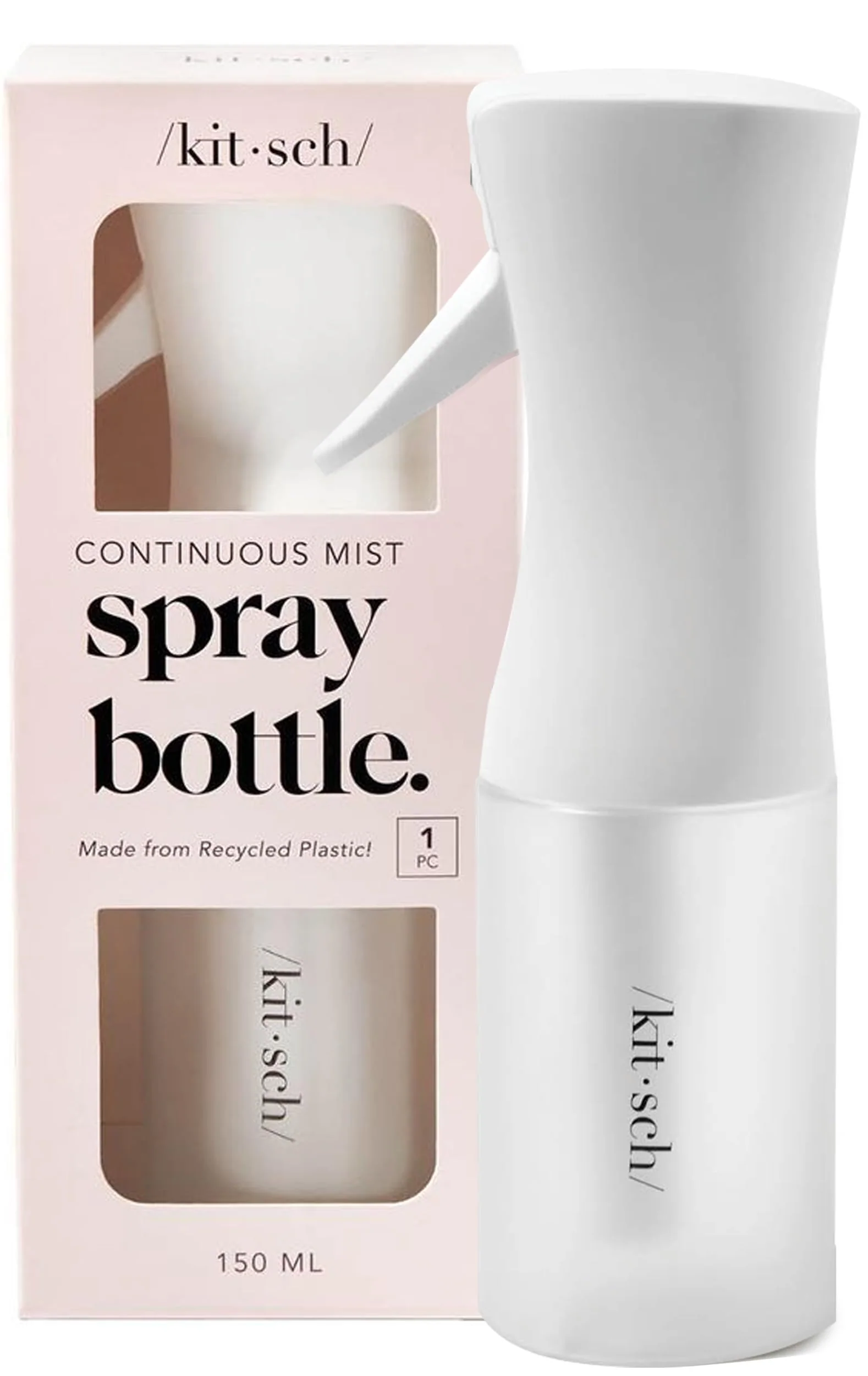 Kitsch Continuous Spray Bottle for Hair – Fine Mist Water Mister & Water Spray Bottle – Recycled Hair Spray Bottle – Spray Bottles for Cleaning, Styling, Plants & More – White, 150ml