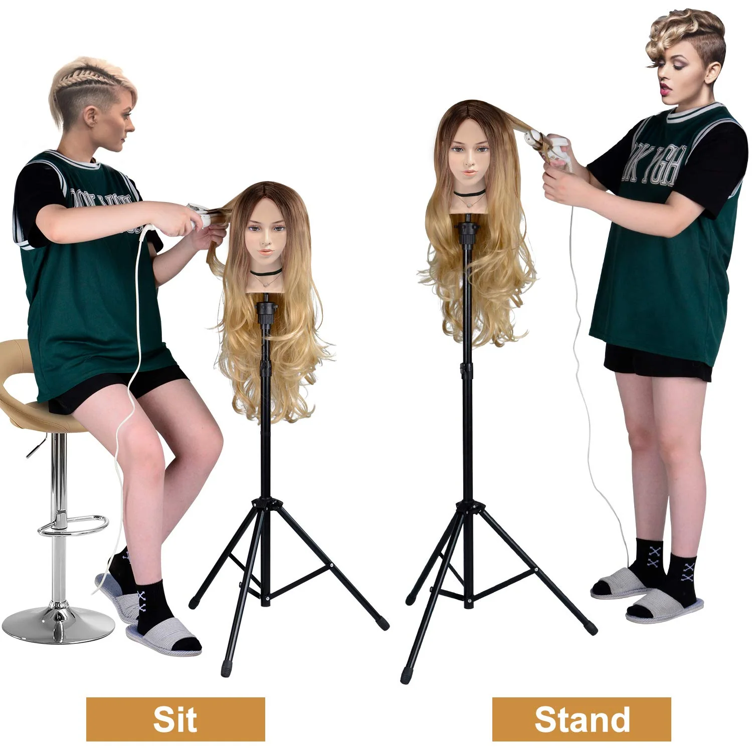 Klvied Reinforced Wig Stand Tripod Mannequin Head Stand, Adjustable Holder for Cosmetology Hairdressing Training with T-with Caps, T-Pins, Comb, Hair Clip, Carrying Bag - Image 2