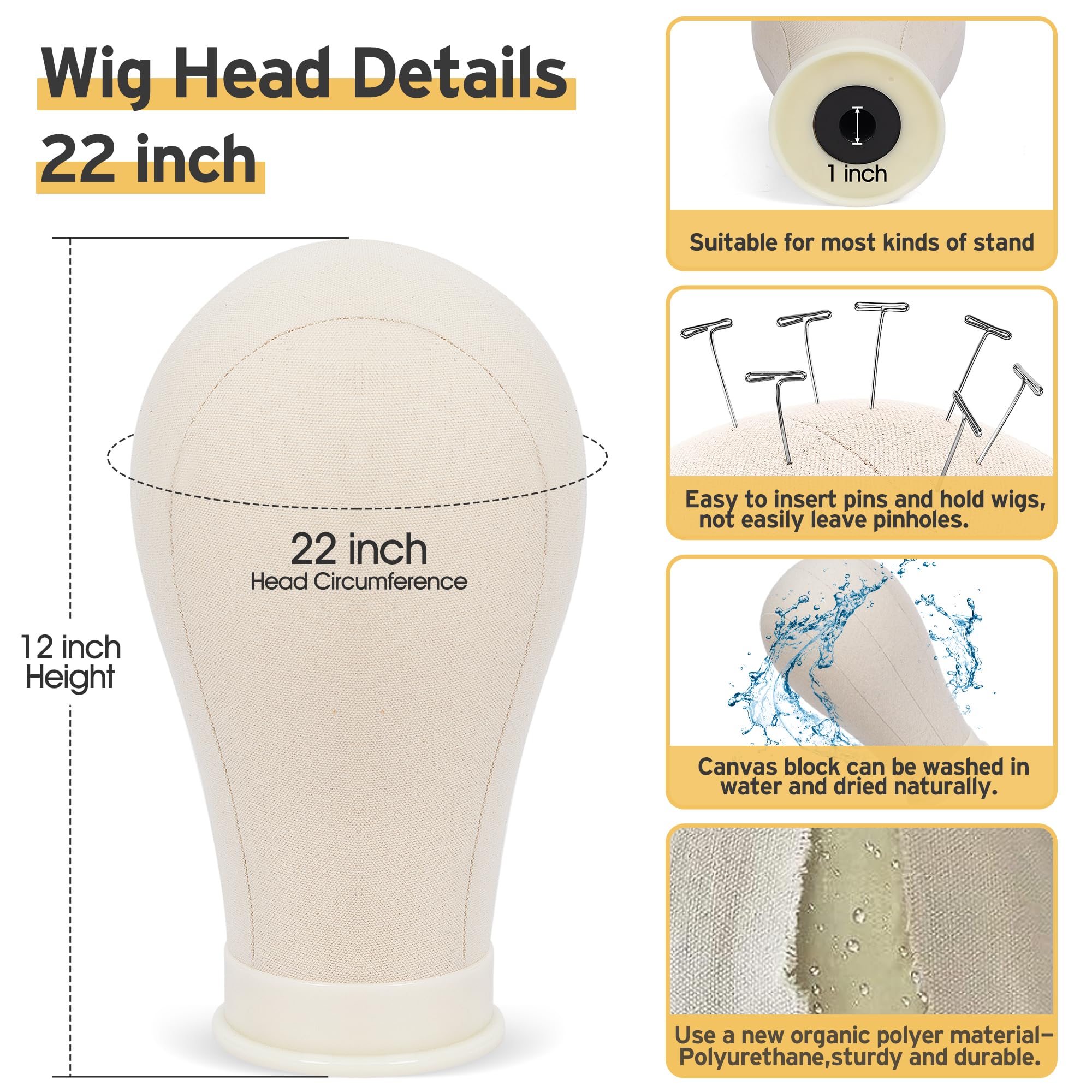Klvied Wig Mannequin Stand for Desktop, Dual-use 22 Inch Canvas Wig Head Display, Adjustable Clamp Wig Holder, Manikin Head Stand Set for Cosmetology Hairdressing Training with Carrying Case - Image 5