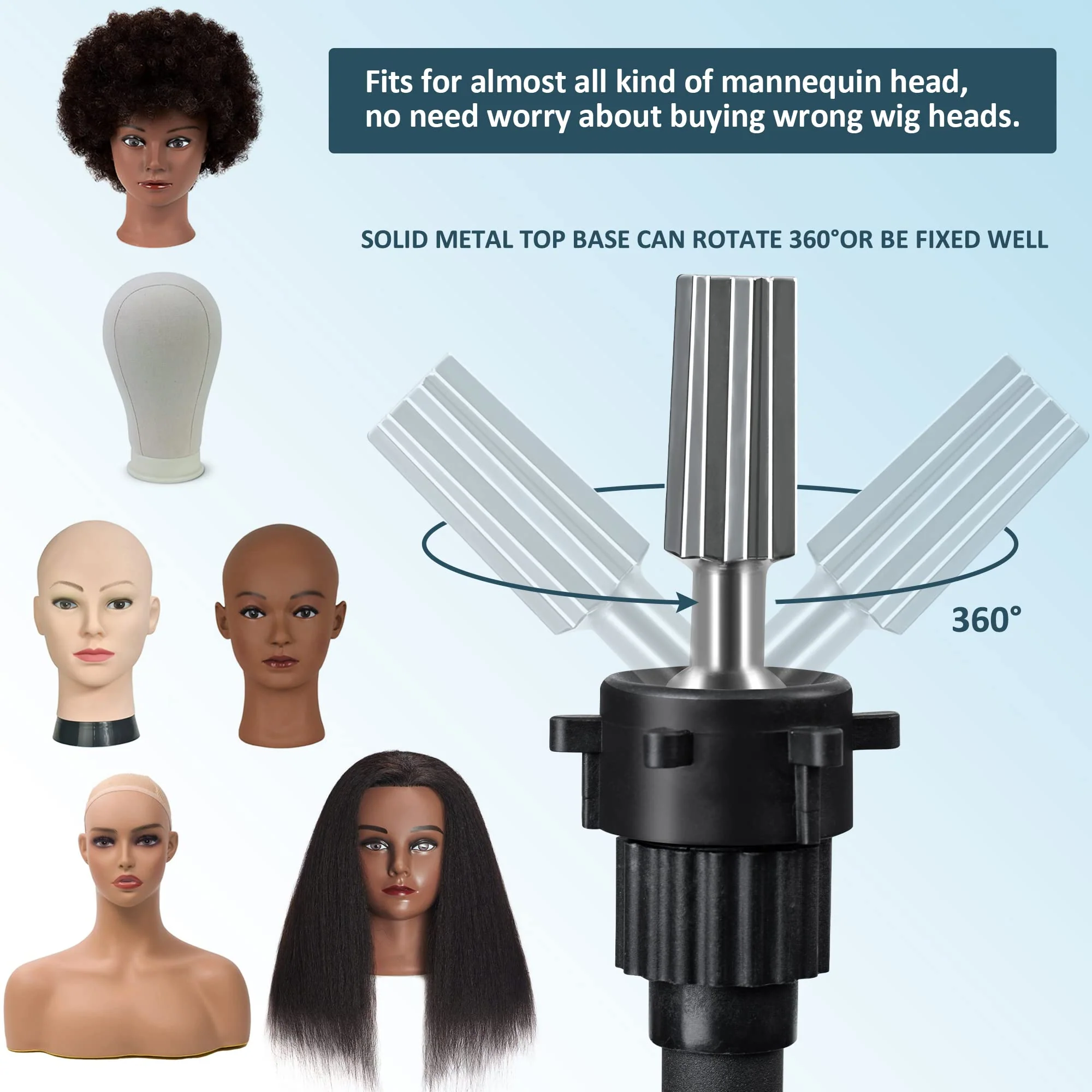 Klvied Wig Stand Tripod Upgraded, Mannequin Head Stand Double Locking, Reinforced Metal Wig Head Stand with Tool Tray, Rose Gold (53.5 Inches) - Image 4