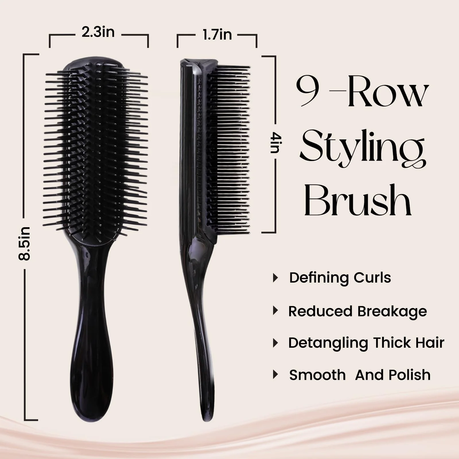 Koeuoi Classic Curly Hair Brush - 9 Row All Black Styling Brush for Styling, Smoothing Longer Hair and Defining Curls .For Women and Men Wet or Dry Hair. - Image 5