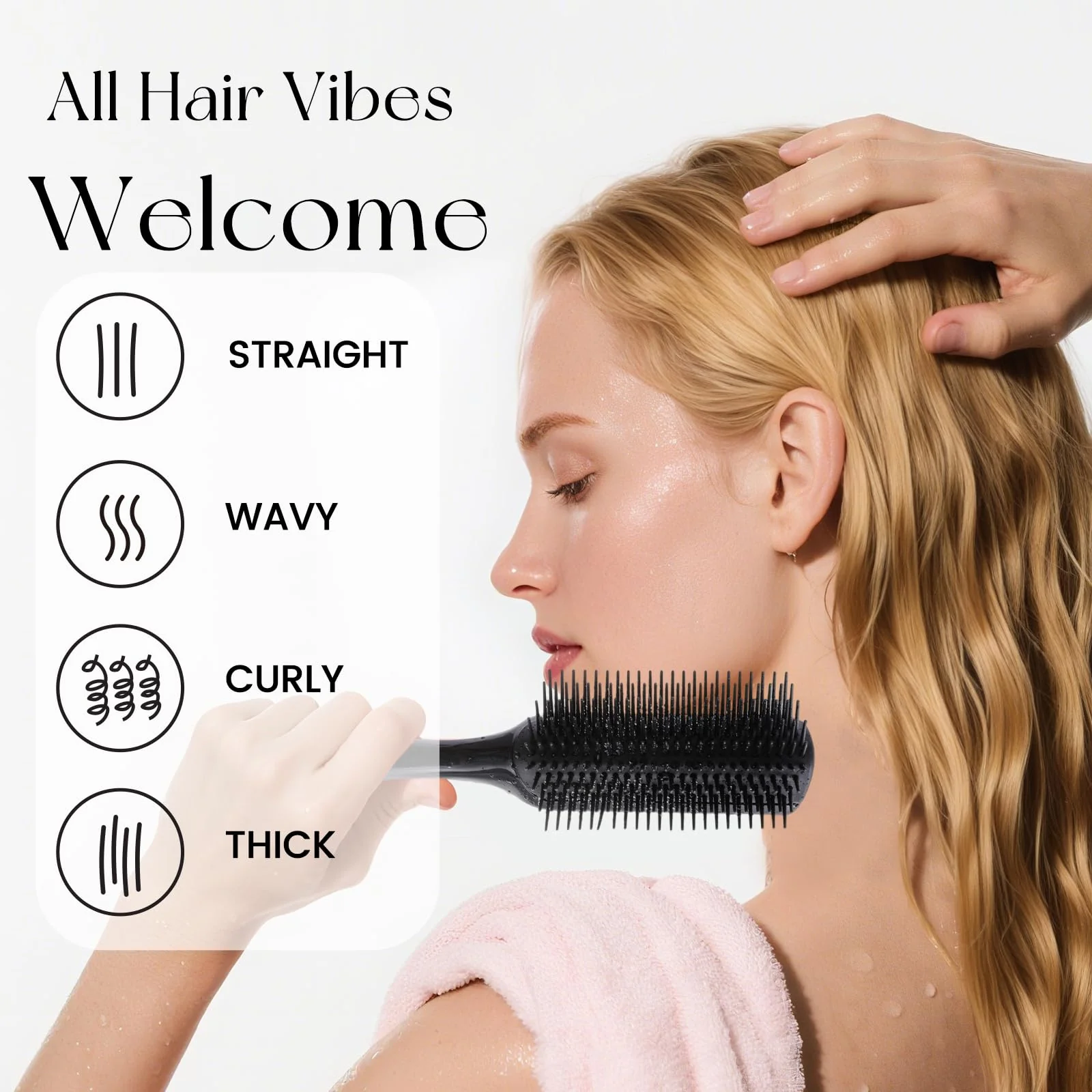 Koeuoi Classic Curly Hair Brush - 9 Row All Black Styling Brush for Styling, Smoothing Longer Hair and Defining Curls .For Women and Men Wet or Dry Hair. - Image 6