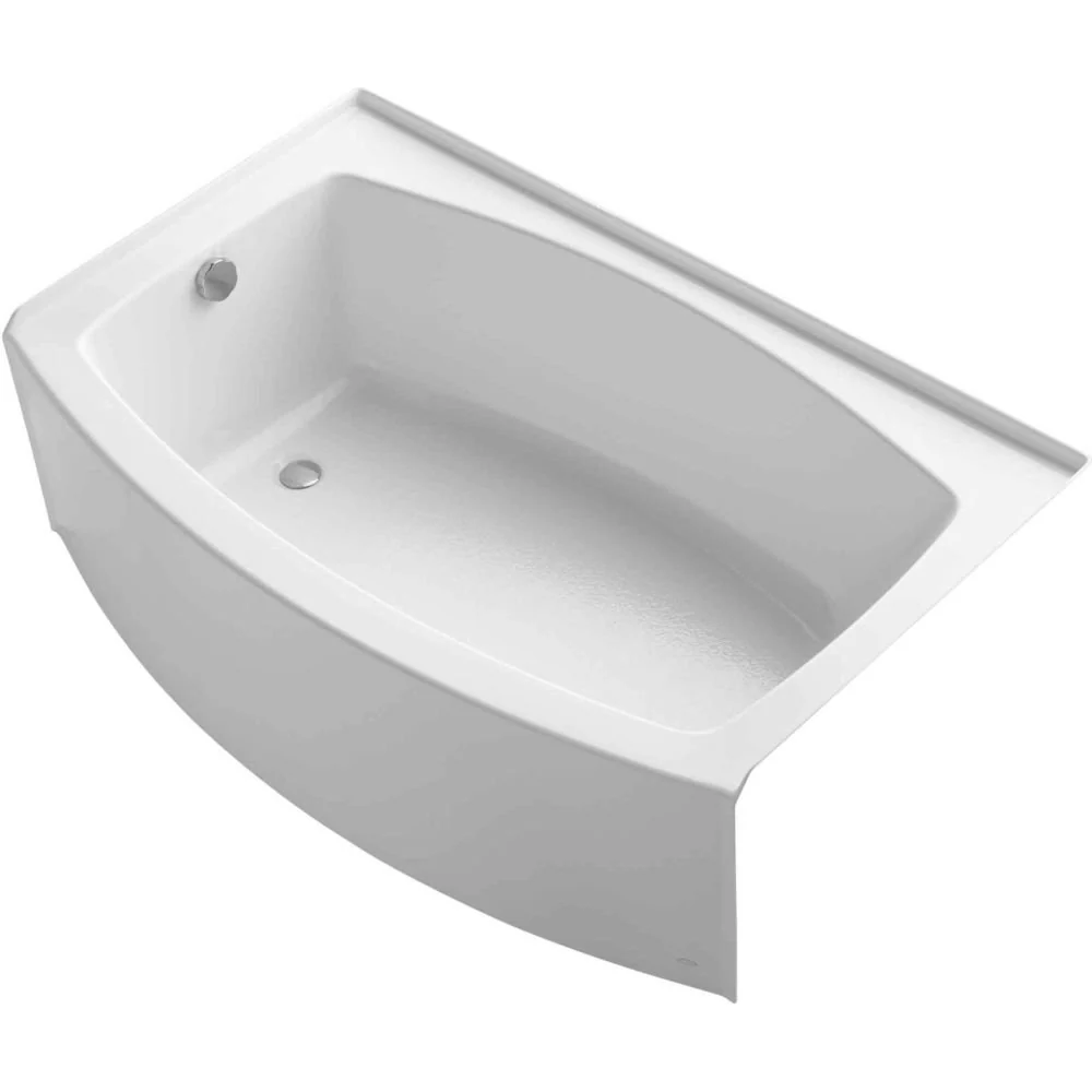 KOHLER 1100-LA-0 Expanse 60" x 32" Acrylic Alcove Bathtub with Left-Hand Drain, Compact Design Soaking Tub, White