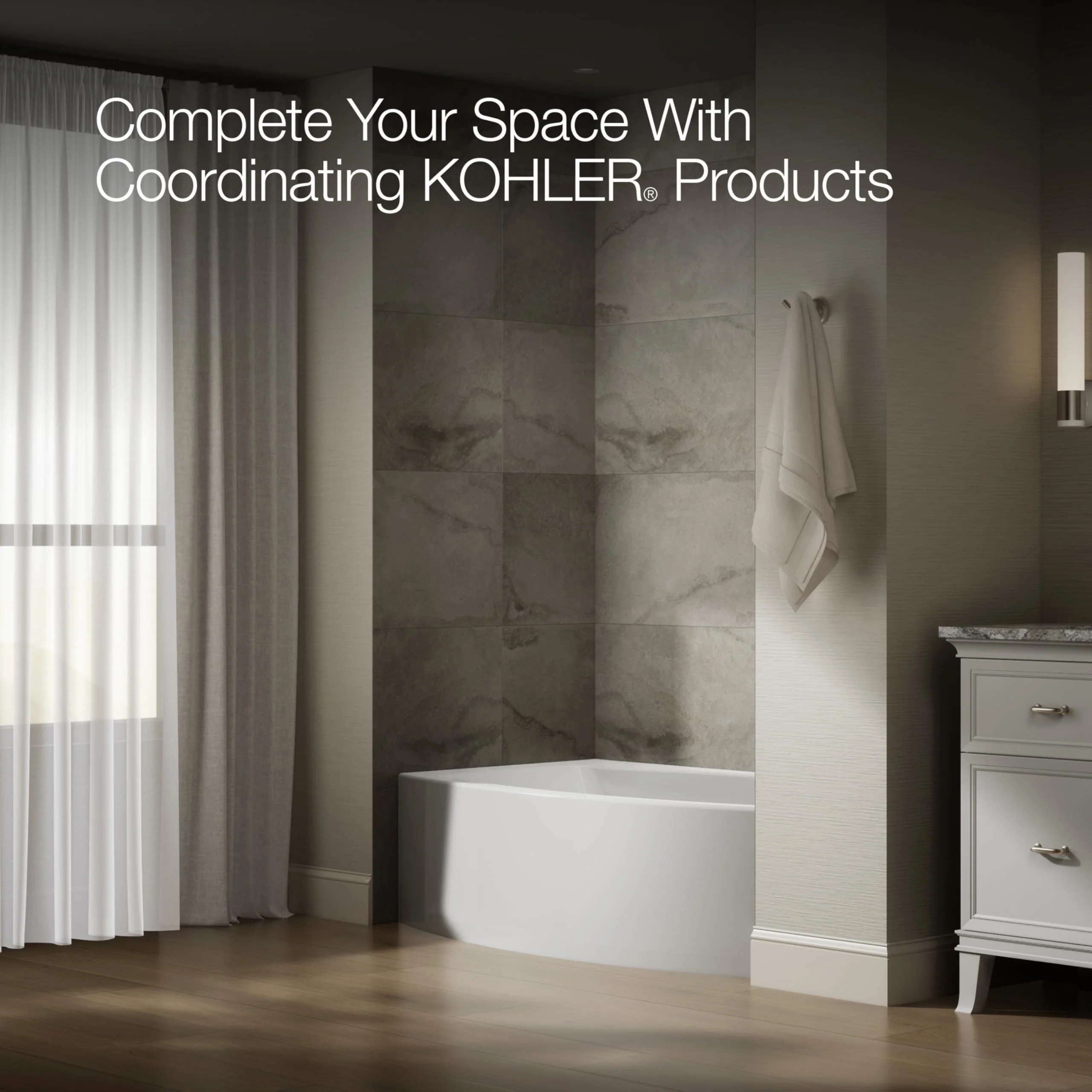 KOHLER 1100-RA-0 Expanse 60" x 32" Acrylic Alcove Bathtub with Right-Hand Drain, Compact Design Soaking Tub, White - Image 6