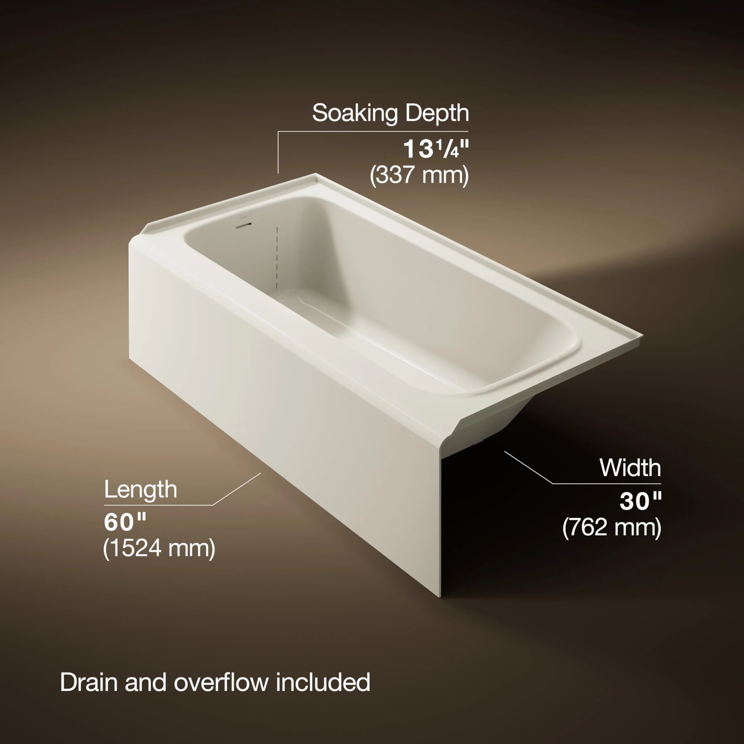 Kohler 25830-LA-96 Avec® 60" x 30" alcove bath, left drain, Biscuit - Image 3