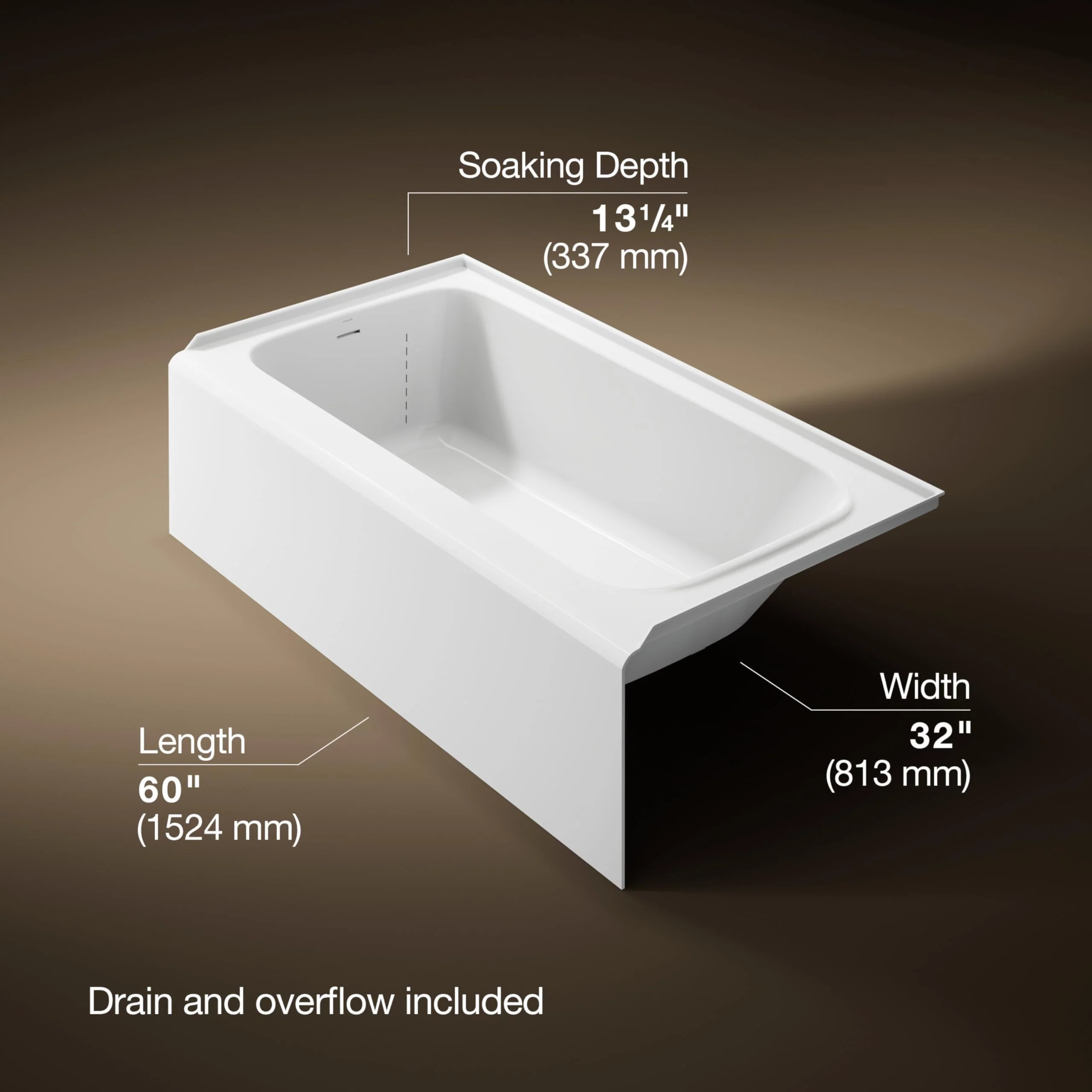 Kohler 25831-LA-0 Avec® 60" x 32" alcove bath, left drain, White - Image 3