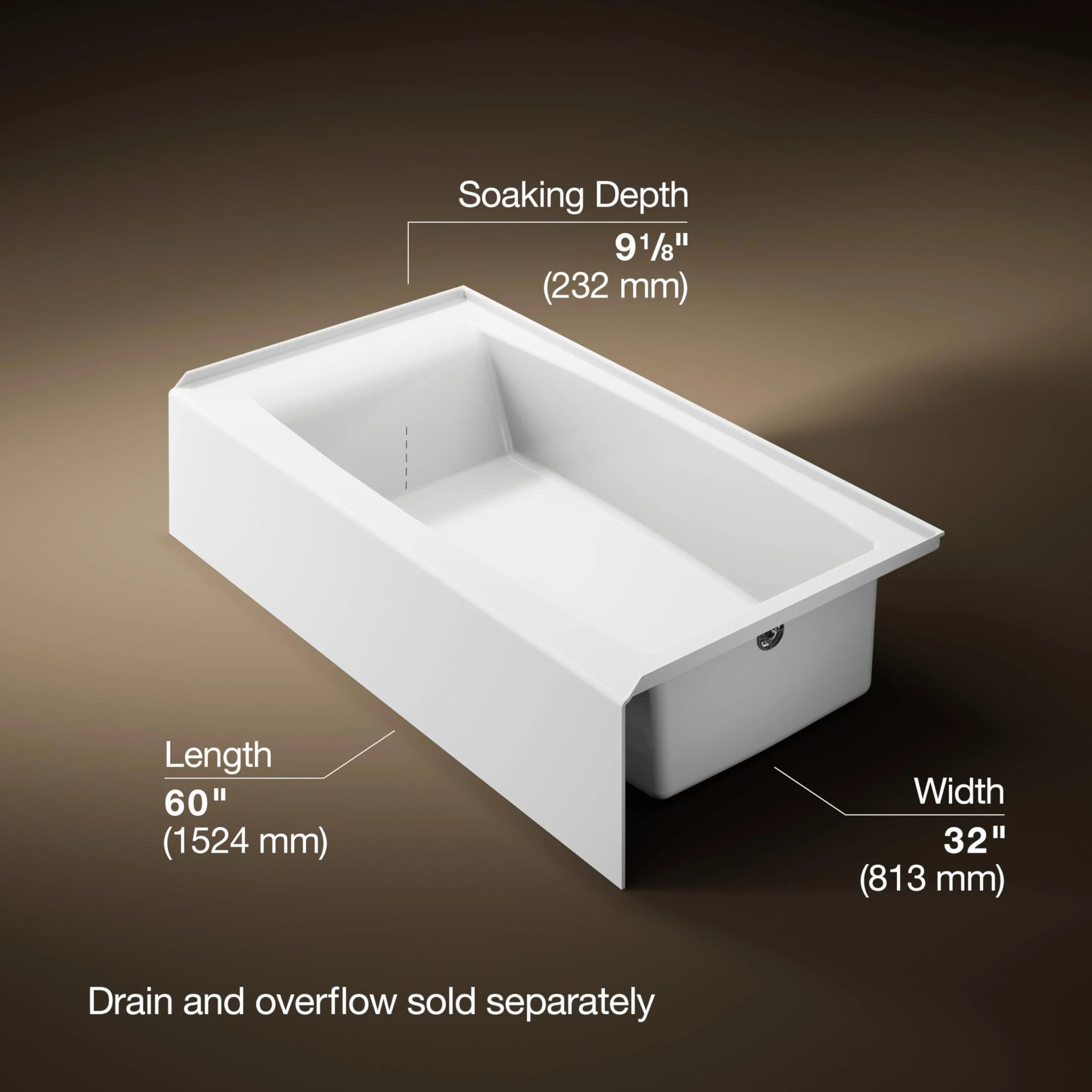 Kohler 26108-RA-0 K-26108-RA-0 Entity 60" x 32" Alcove Bath, Right Drain, White - Image 3