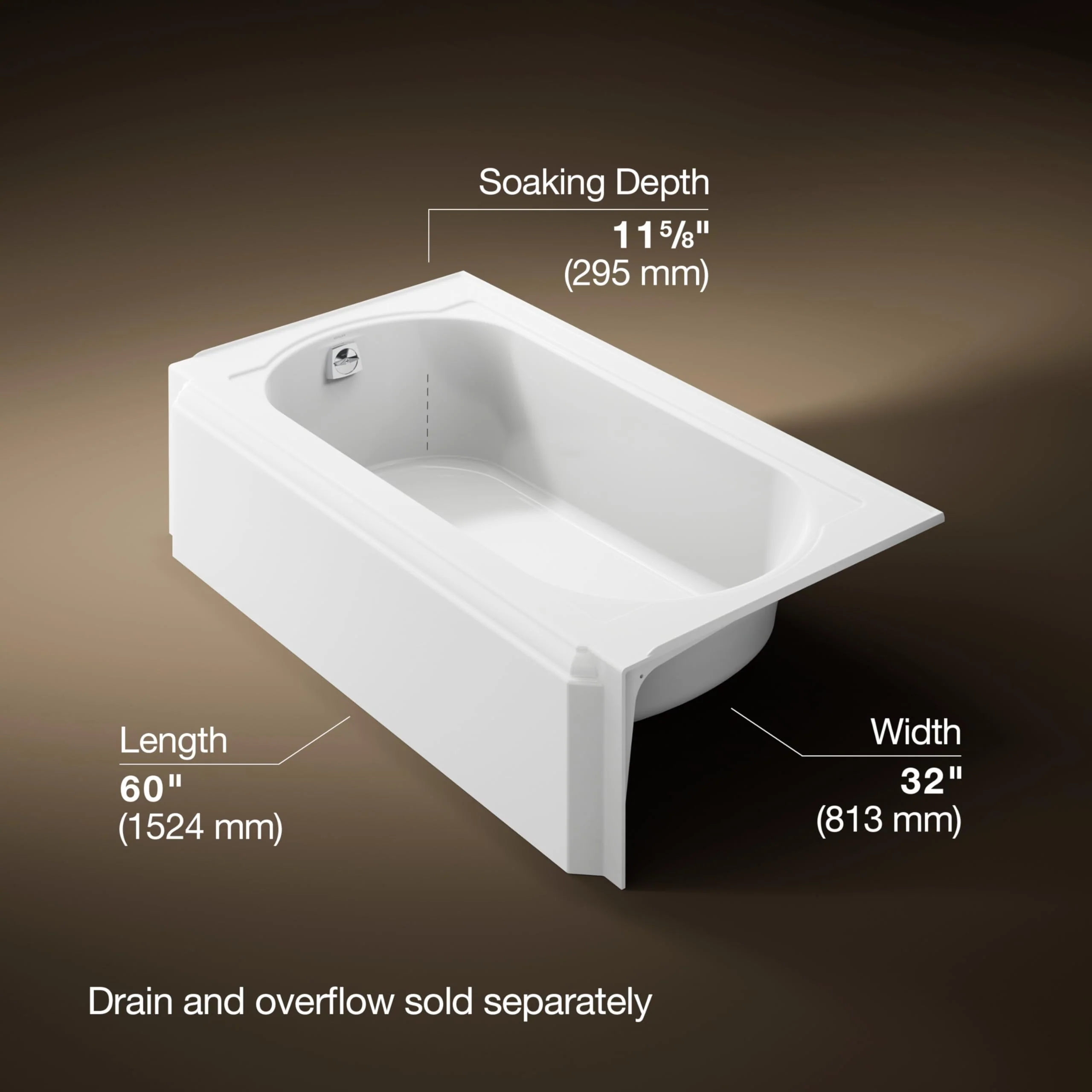 KOHLER K-721-0 Memoirs 60" x 33-3/4" Alcove Cast Iron Bathtub with Left-Hand Drain and Itegral Flange, Safeguard Slip-Resistant Surface, White - Image 3