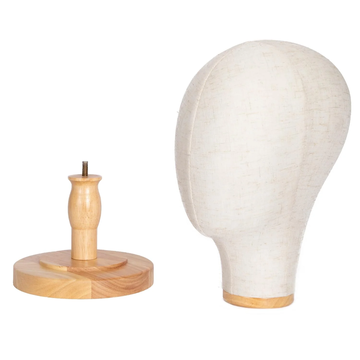 koskusder White Canvas Mannequin Head Stand with Detachable Wood Base for Wigs Linen Dome Model Mannequin Head with Wooden Stand for Caps, Headdress, Wig Making - Image 4