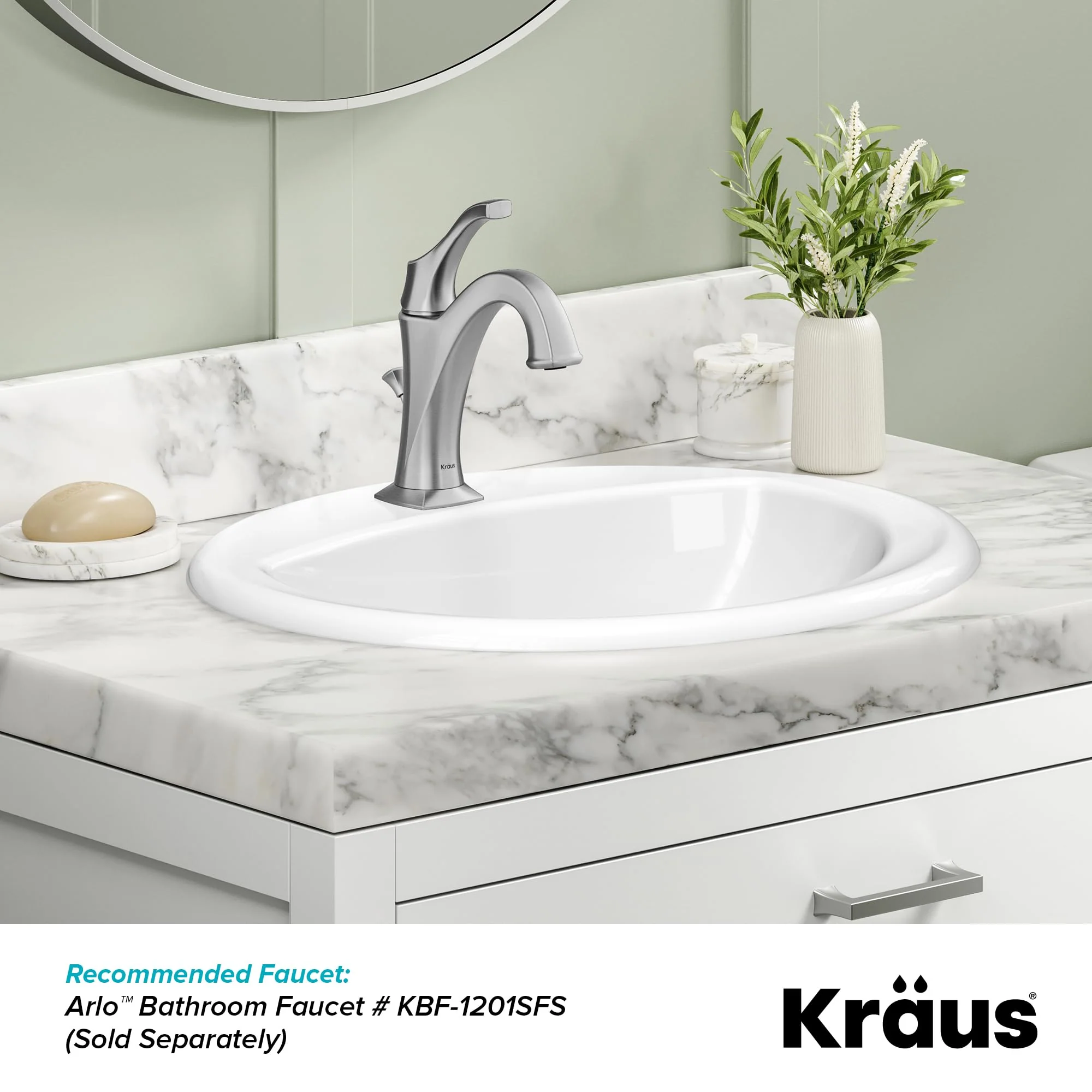 KRAUS Elavo 20.5 in. Oval Porcelain Ceramic Self-Rimming Drop In Bathroom Sink in White with Overflow Drain, KCT-100 - Image 5