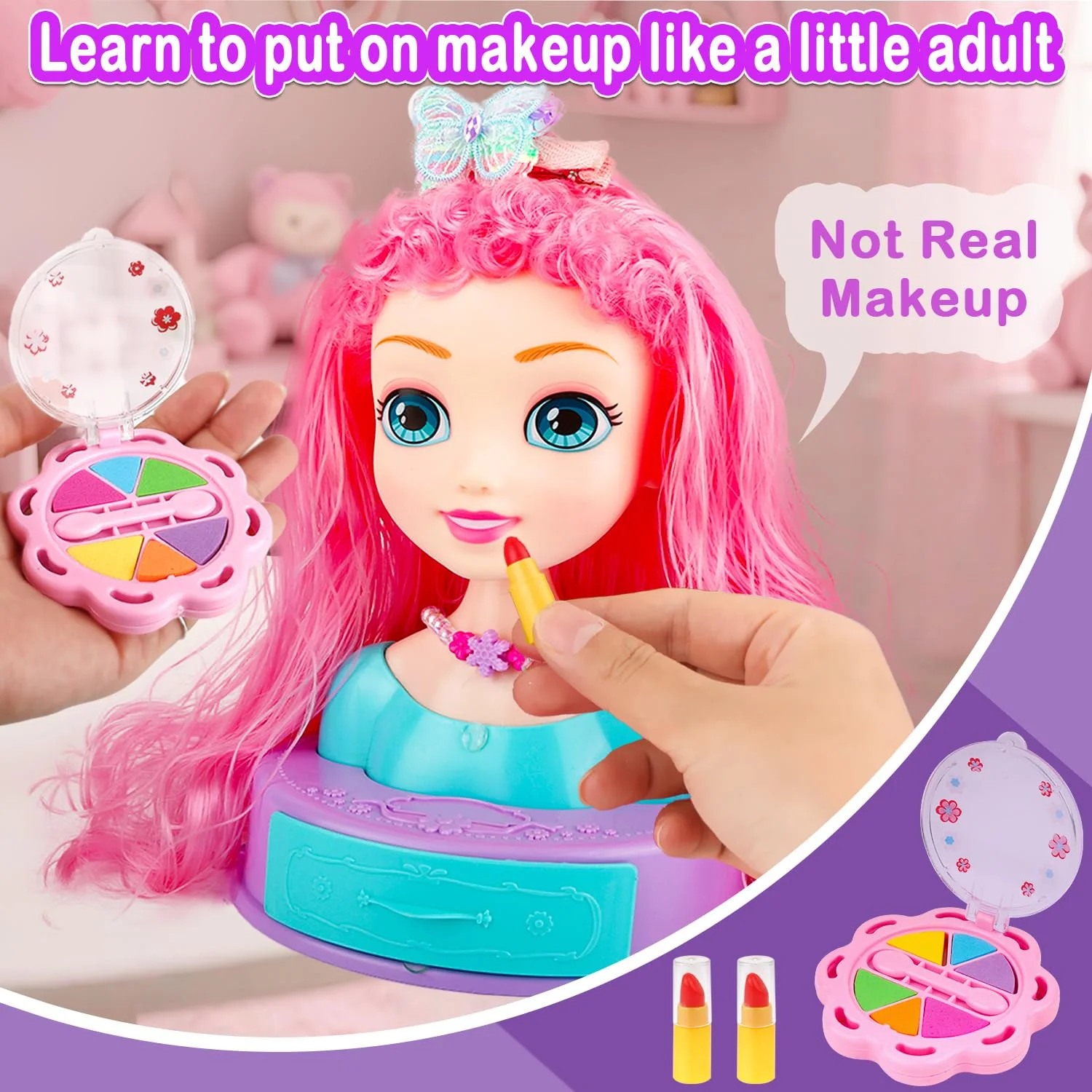 Kryonixty 4-in-1 Doll Head for Hair Styling Kids-9Inch,41pcs Hair Salon Toys Makeup Kit Princess Accessories Pretend Play Toys Birthday Gifts for 3-8 Year Old Girls - Image 3