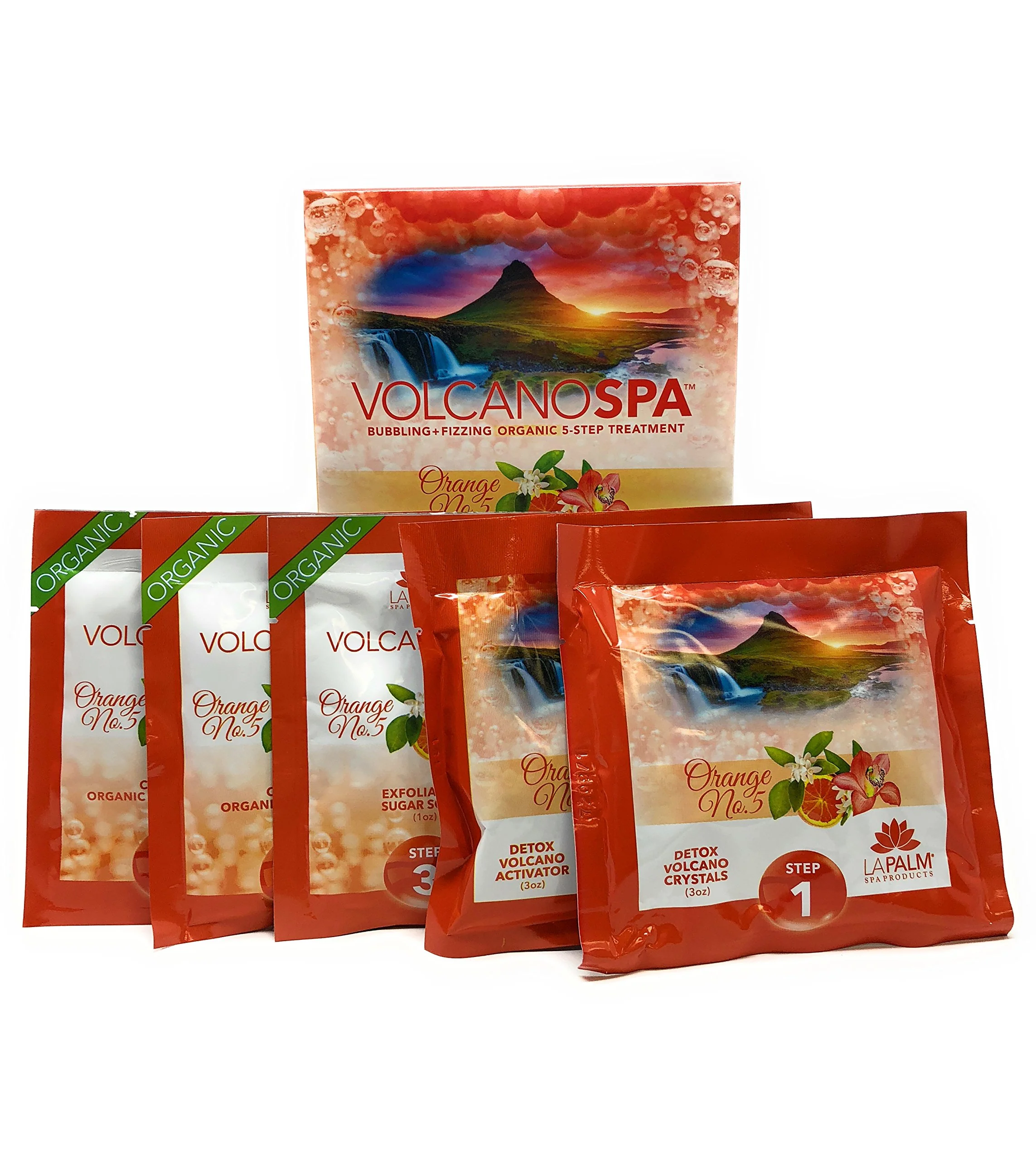 La Palm Volcano Spa Bubbling + Fizzing Organic 5-Step Treatment – Orange No.5 (4 packs) - Image 3