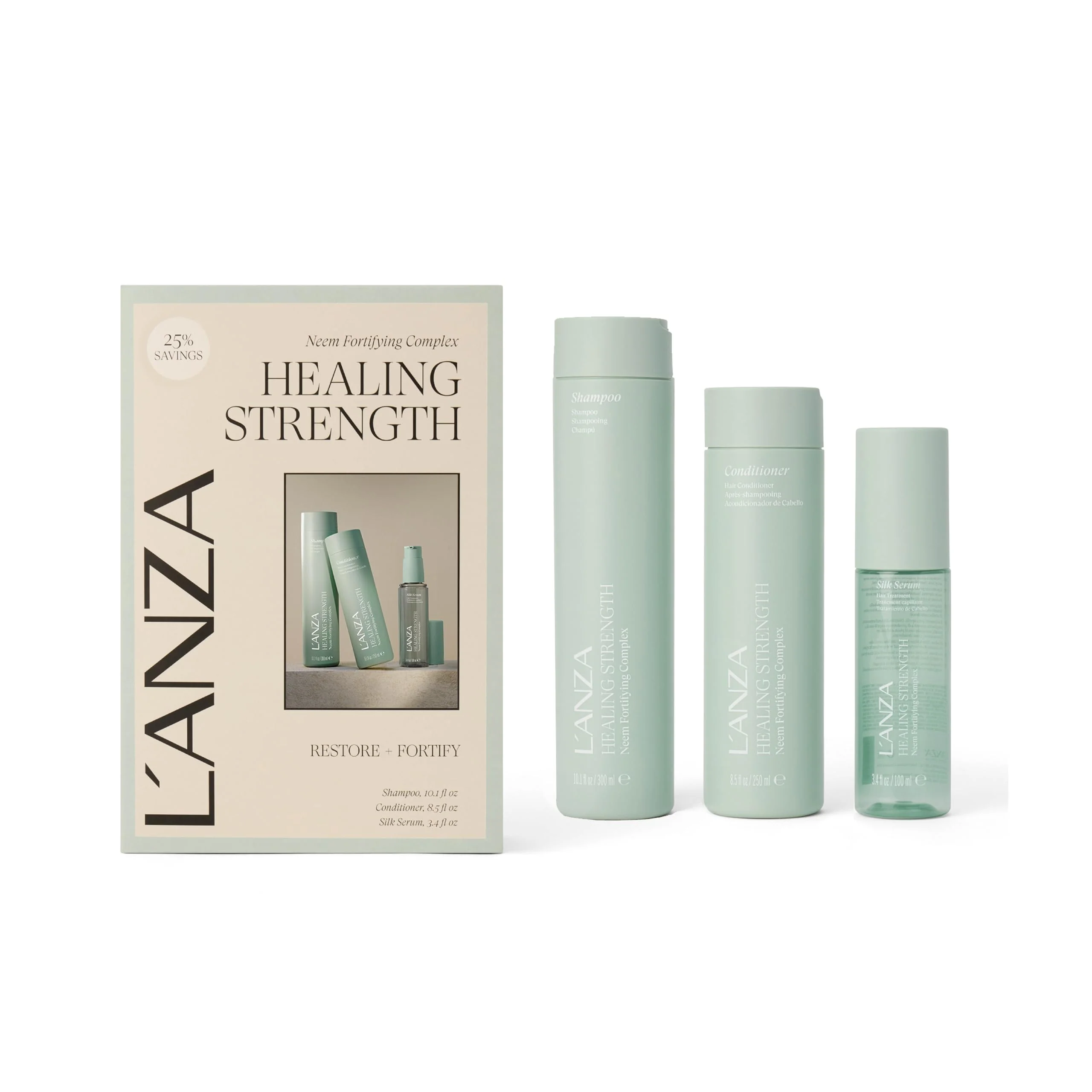 L'ANZA Healing Strength Silk Serum, Shampoo & Conditioner Set For Dry, Damaged Hair, Strengthens, Repairs Damage, Moisturizing, Boost Shine, Gentle Cleanse, Color Safe, Sulfate Free Hair Care Kit