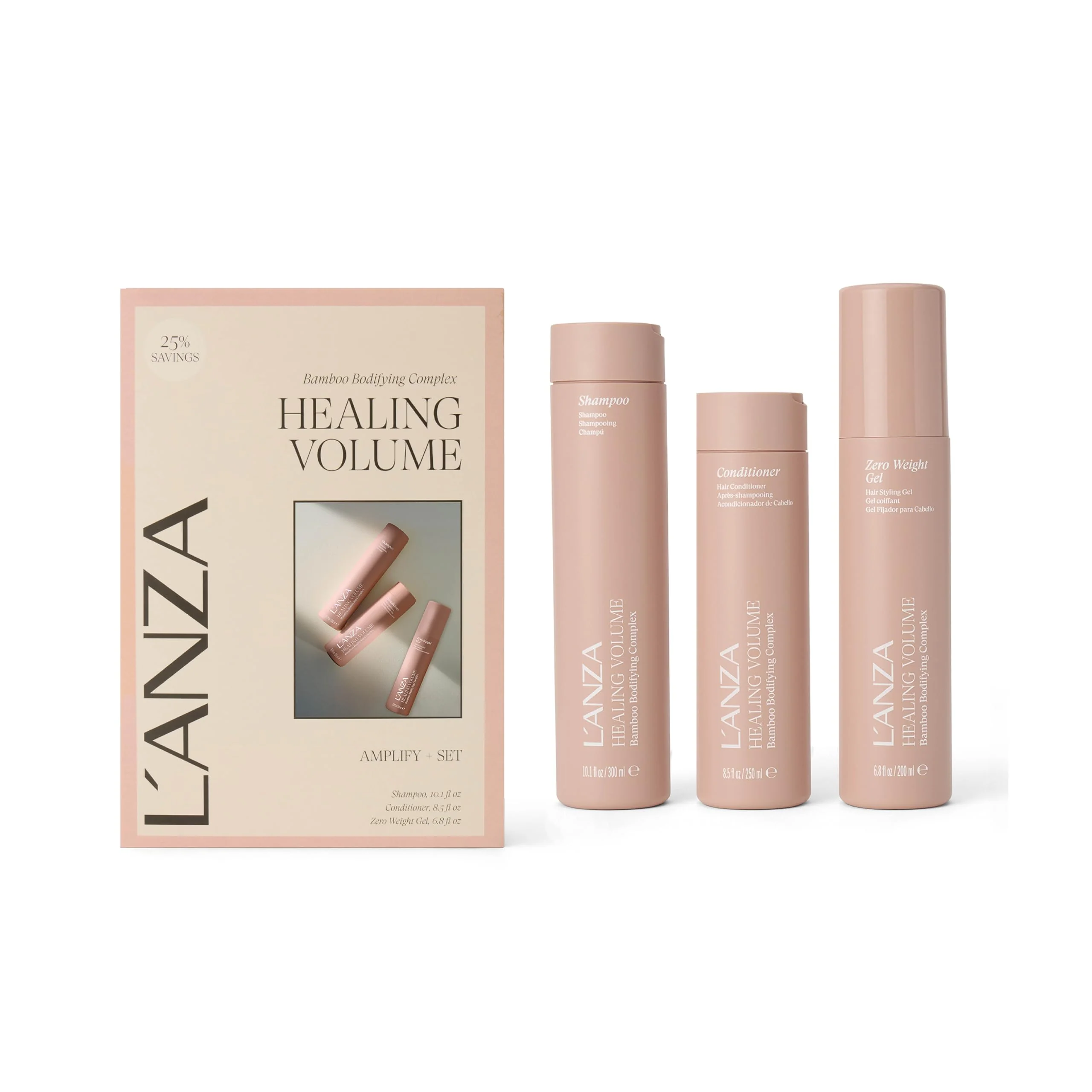 L'ANZA Healing Volume Zero Weight Hair Gel, Thickening Shampoo & Conditioner Set, Volumizing, Boosts Body, Adds Fullness, Color Safe, Anti-Frizz, Anti-Humidity, Sulfate Free, Hair Care Kit