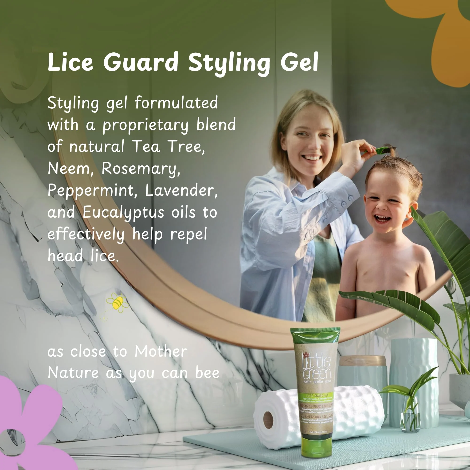 Little Green Kids Lice Guard Hair Styling Gel, Hair Styling Cream for Kids, Lice Prevention Cream, Contains Tea Tree Oil, 4.2oz - Image 2