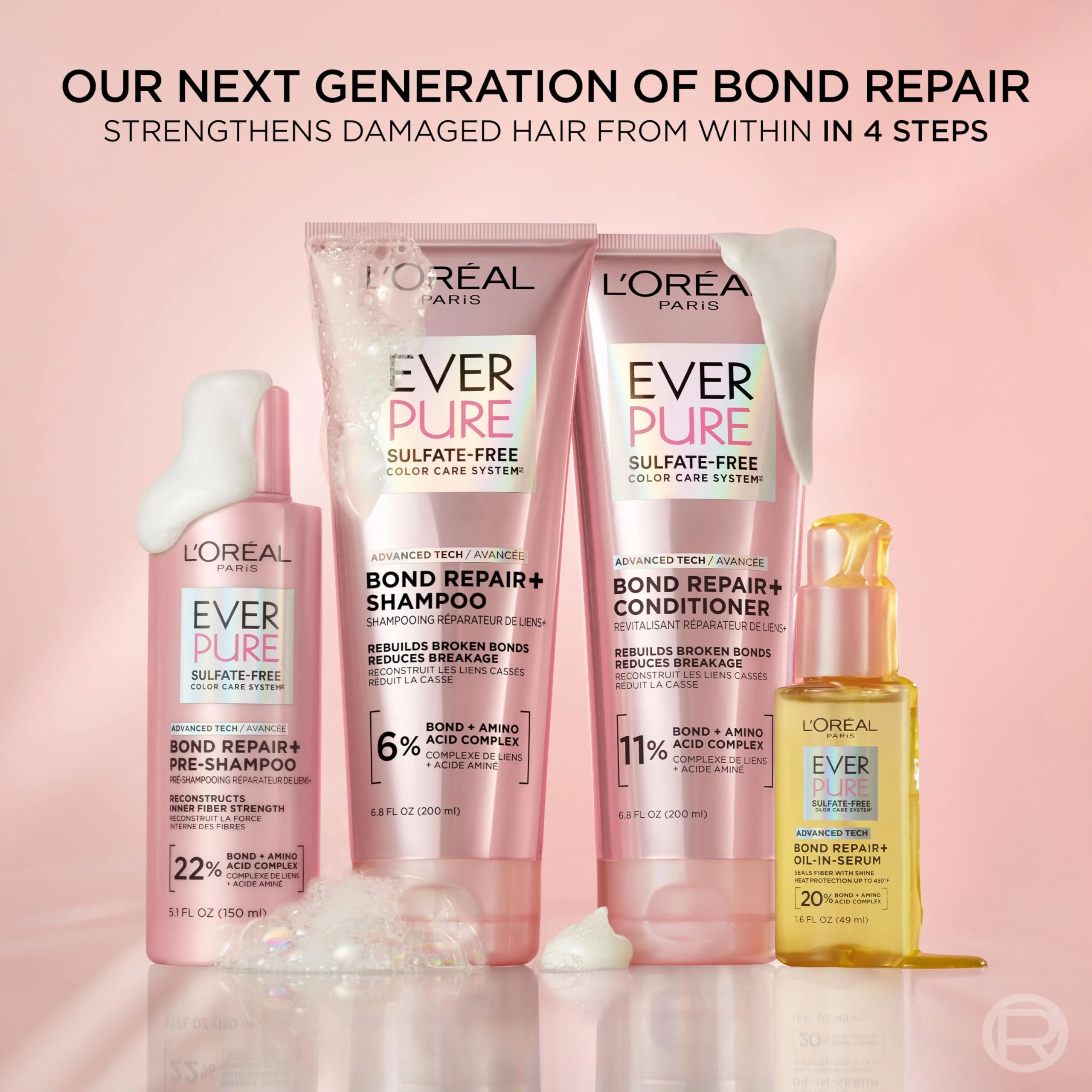 L'Oreal Paris Bond Repair+ Hair Oil-in-Serum, Heat Protectant to Strengthen Damaged, Color-Treated Hair, Provides Intense Shine and Frizz Control, EverPure, 1.6 Fl Oz (Packaging May Vary) - Image 4