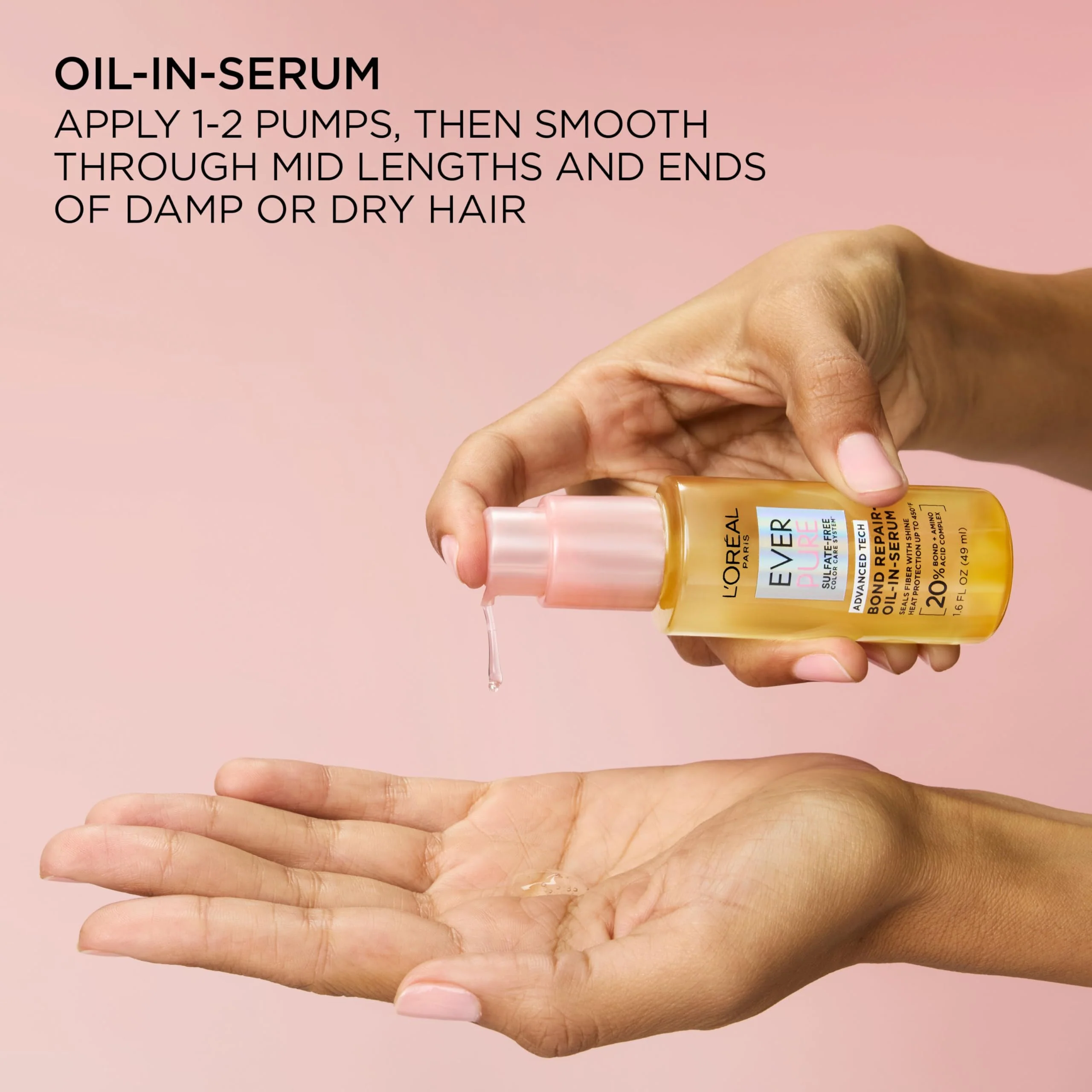 L'Oreal Paris Bond Repair+ Hair Oil-in-Serum, Heat Protectant to Strengthen Damaged, Color-Treated Hair, Provides Intense Shine and Frizz Control, EverPure, 1.6 Fl Oz (Packaging May Vary) - Image 7