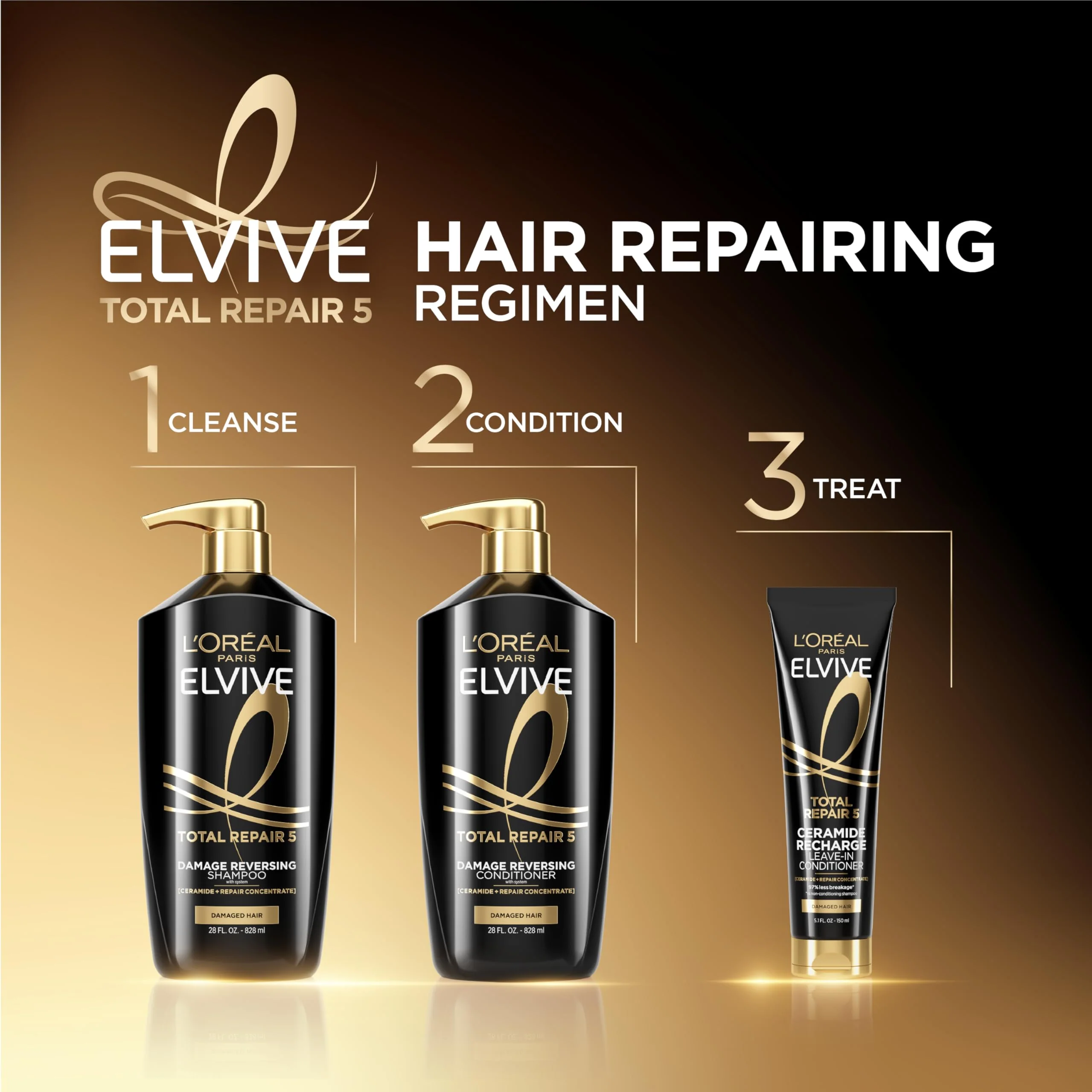 L'Oreal Paris Elvive Total Repair 5 Repairing Shampoo and Conditioner for Damaged Hair, 28 Ounce (Set of 2) - Image 9