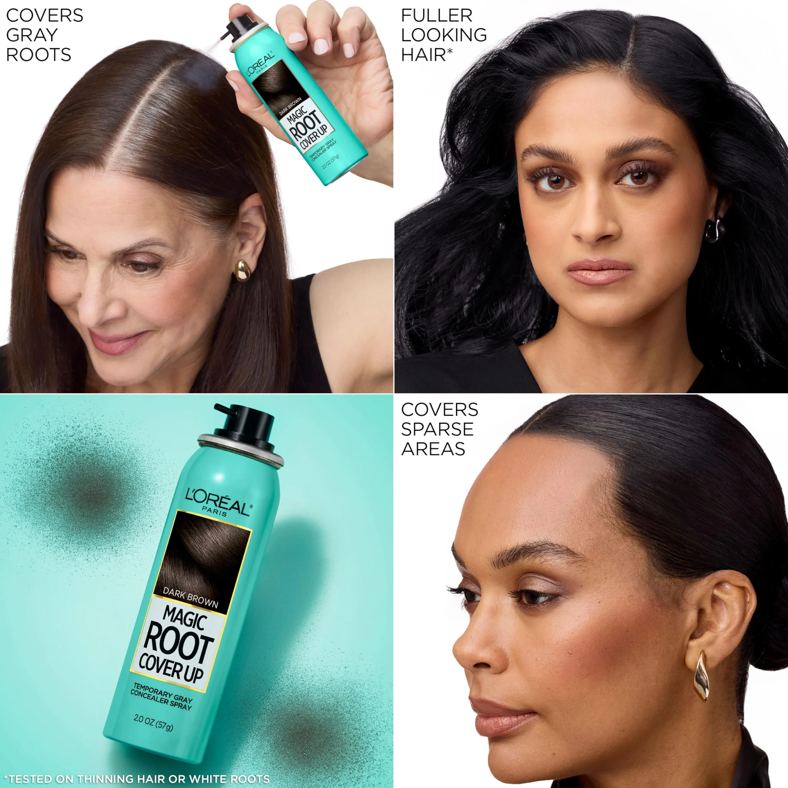 L'Oreal Paris Root Cover Up Temporary Gray Concealer Spray, Hair Color Spray with Filling & Thickening Coverage, Dark Brown, Packaging May Vary - Image 3