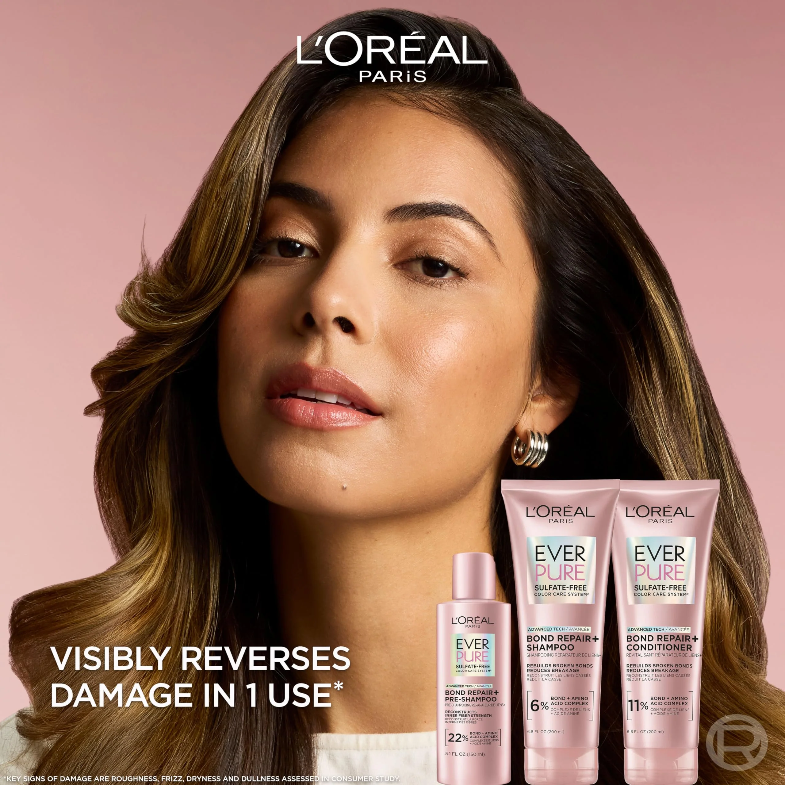 L'Oreal Paris Sulfate Free Bond Repair+ Shampoo, Hair Shampoo with Bond + Amino Acid Complex, Strengthens and Repairs Damaged or Color Treated Hair, EverPure, 6.8 Fl Oz (Packaging May Vary) - Image 2