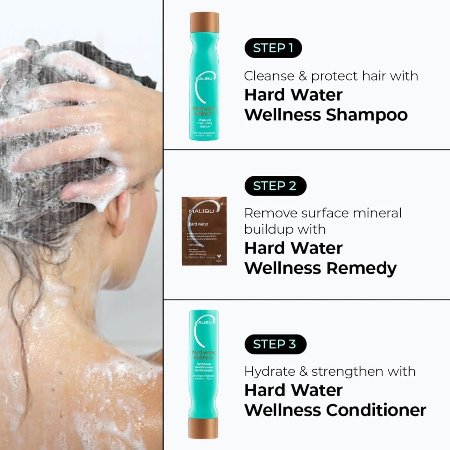 Malibu C Hard Water Wellness Remedy - Hard Water Shampoo, Conditioner & Hair Mask Packets for Removing Deposits and Impurities - Hydrating Hair Care Set (6 Ct) - Image 6