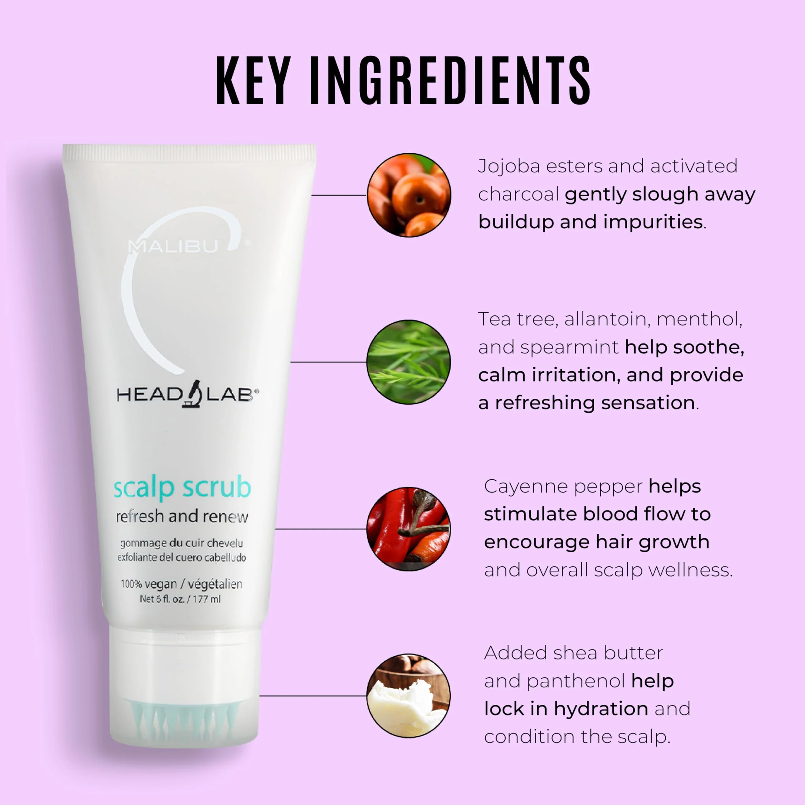 Malibu C Head Lab Scalp Scrub - Gentle Scalp Exfoliator Enriched with Activated Charcoal and Jojoba Esters - Clean, Vegan Hair Care (6 oz) - Image 4