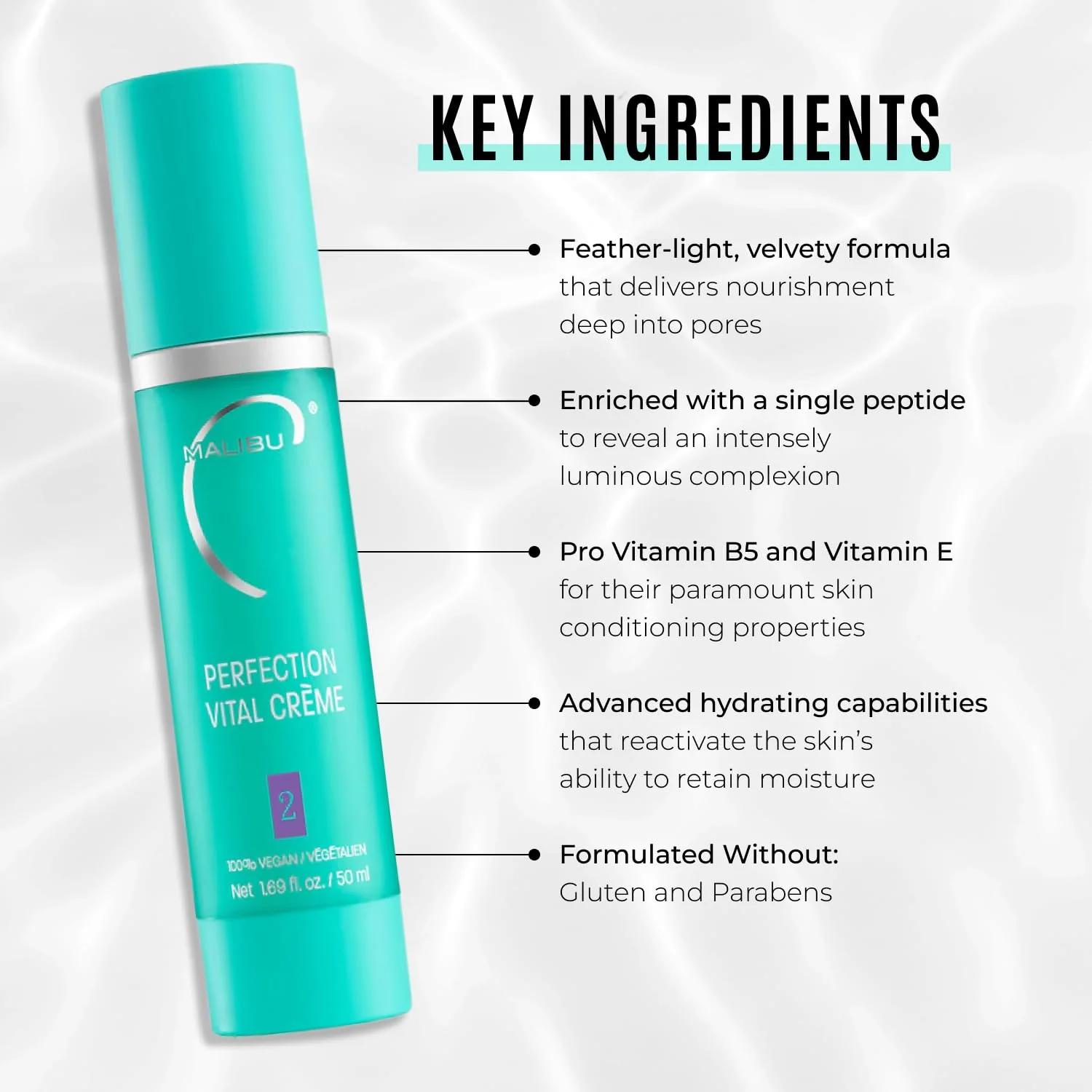 Malibu C Perfection Vital Crème - Daily Face Moisturizer for Dry Skin with Peptide & Pro Vitamin B5 - Hydrating Moisturizer for Fine Lines, Wrinkles, Dark Circles & Puffiness (1.69 oz) - Image 4