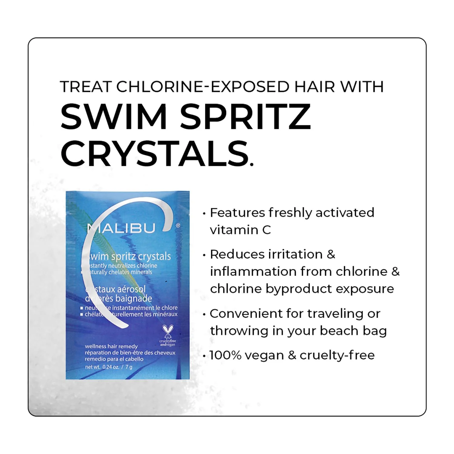 Malibu C Swim Spritz Crystals (1 Packet) - Contains Vitamin C to Eliminate Chlorine from Skin & Hair Post Swim - Non-Irritating Chlorine Neutralizer for Hair + Skin - Image 3