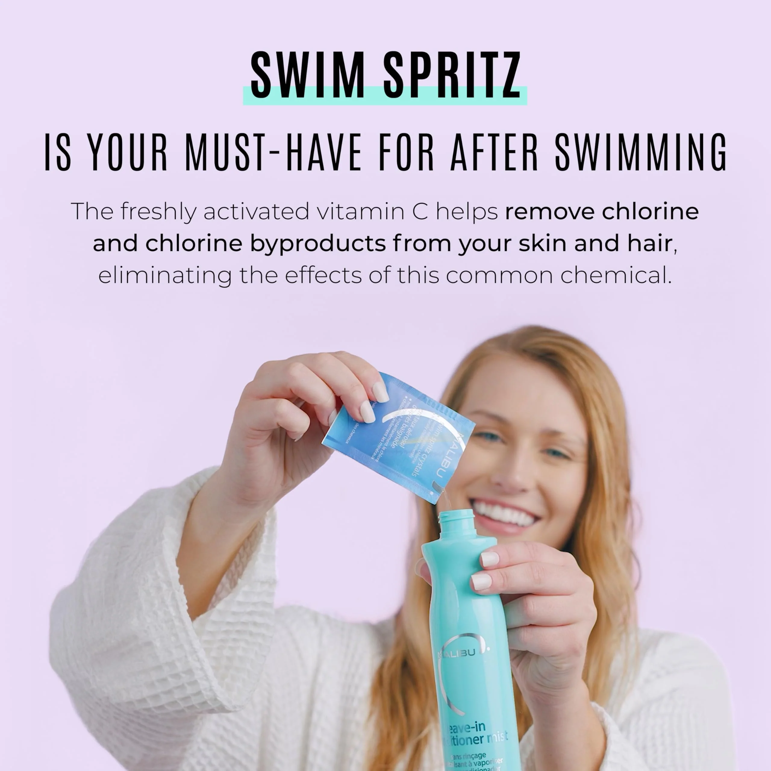 Malibu C Swim Spritz Crystals - Freshly Activated Vitamin C Hair and Skin Spray for Post-Swim Chlorine Removal - 100% Vegan and Cruelty-Free (12 Packets) - Image 2