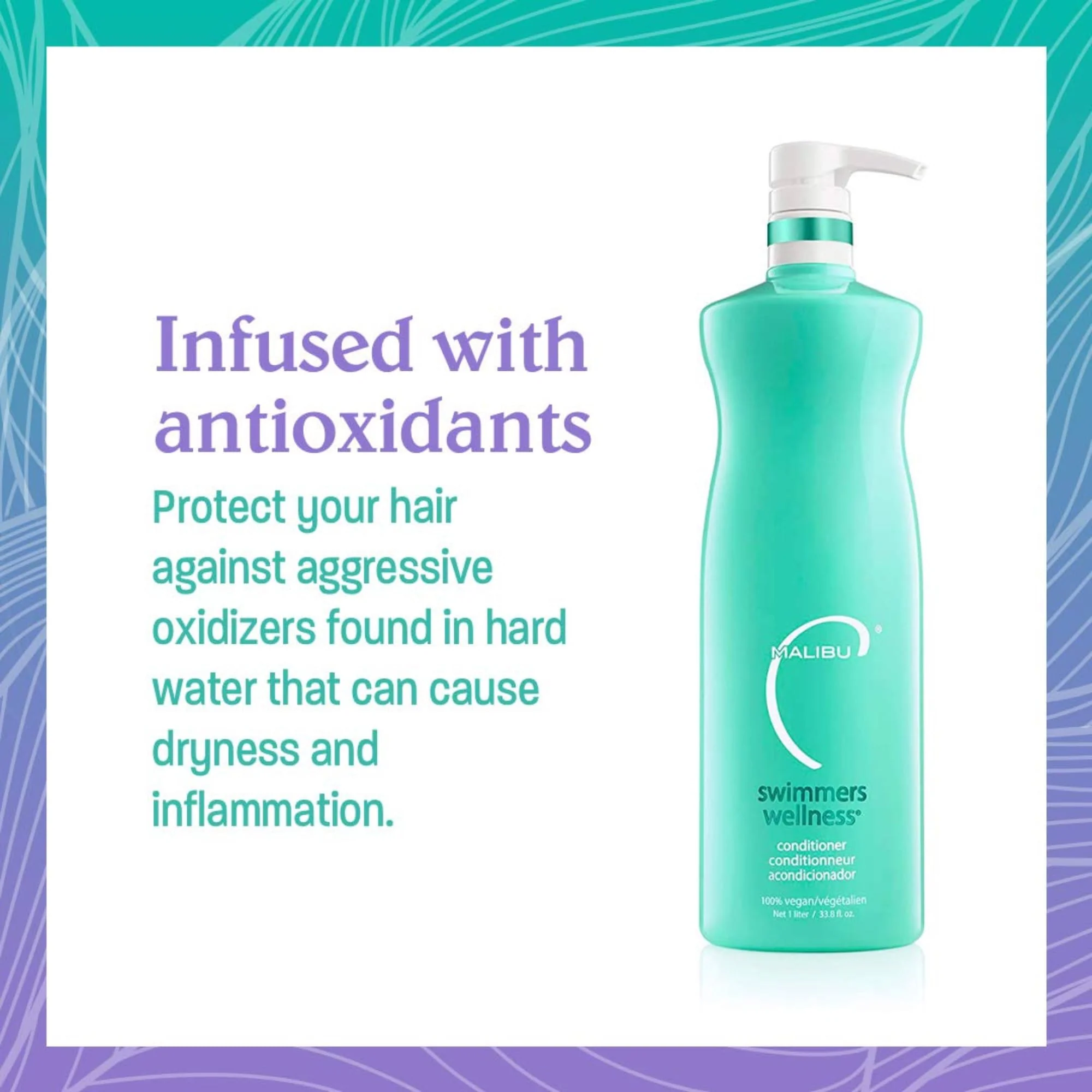 Malibu C Swimmers Wellness Hair Conditioner for Women, Men & Kids - Moisturizing Swim Conditioner to Restore Shine Affected by Pool Chlorine & Ocean Salt Water - Protein Rich Hair Care (33.8oz) - Image 2